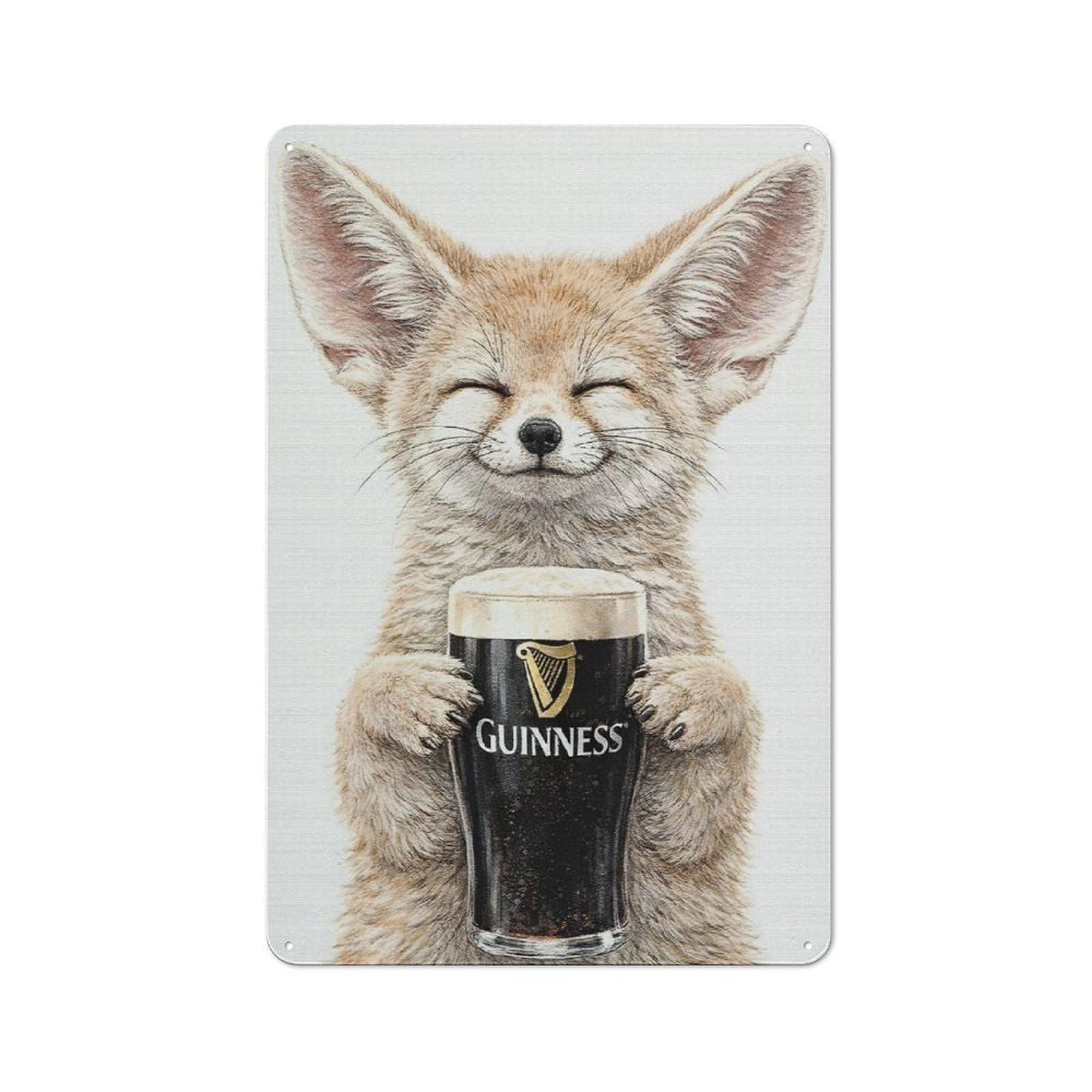 Fennec Fox with Guinness Vintage Metal Wall Decor 30x20cm, Tin Wall Sign for Restaurant, Kitchen, Counter Or Breakfast Nook