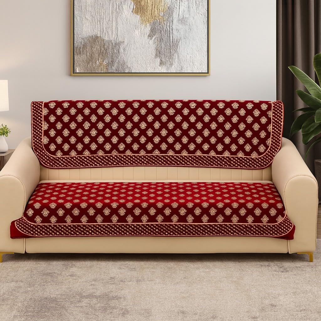 Premium Chenille 3 Seater Sofa Cover Set 68 X 26 inch | Slipcover/Chenille Sofa Cover/ 3 Seater Sofa Seat & Back Cover/Sofa Protector/Couch Cover | Rectangular (Maroon)-image-10