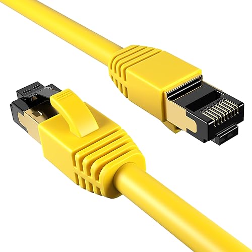 Cables Direct Online Cable de conexión Ethernet SFTP amarillo Cat8 de 7 pies, conexión de 40 Gbps 2000 Mhz, conectores RJ45 de cobre blindado 26AWG
