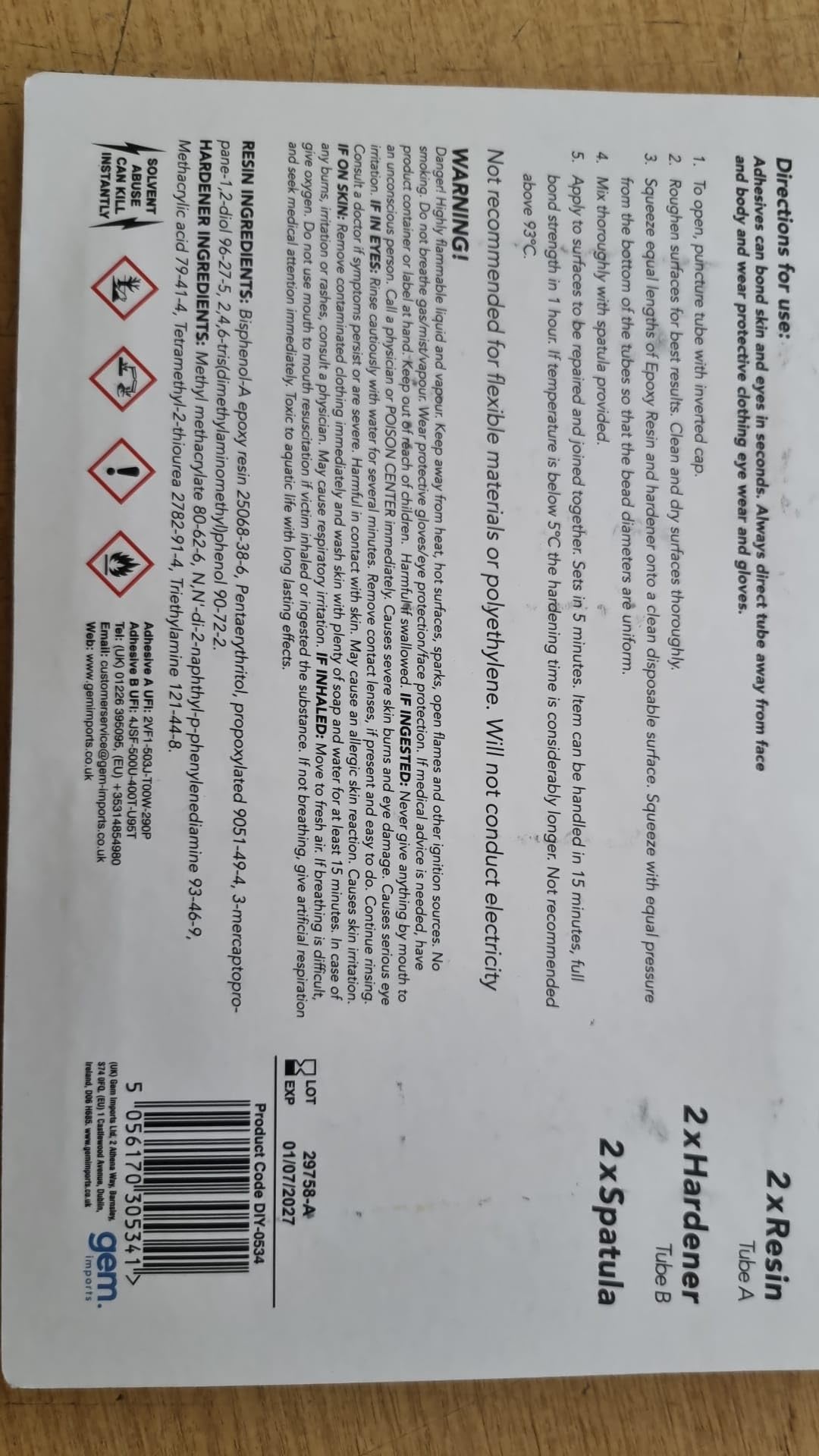 tablecloths4u 2 EPOXY RESIN STRONG GLUE AND 2 X HARDENER 2 X PLASTIC SPATULA METAL GLASS PLASTICS CERAMICS FOR MIXING AND SPREADING