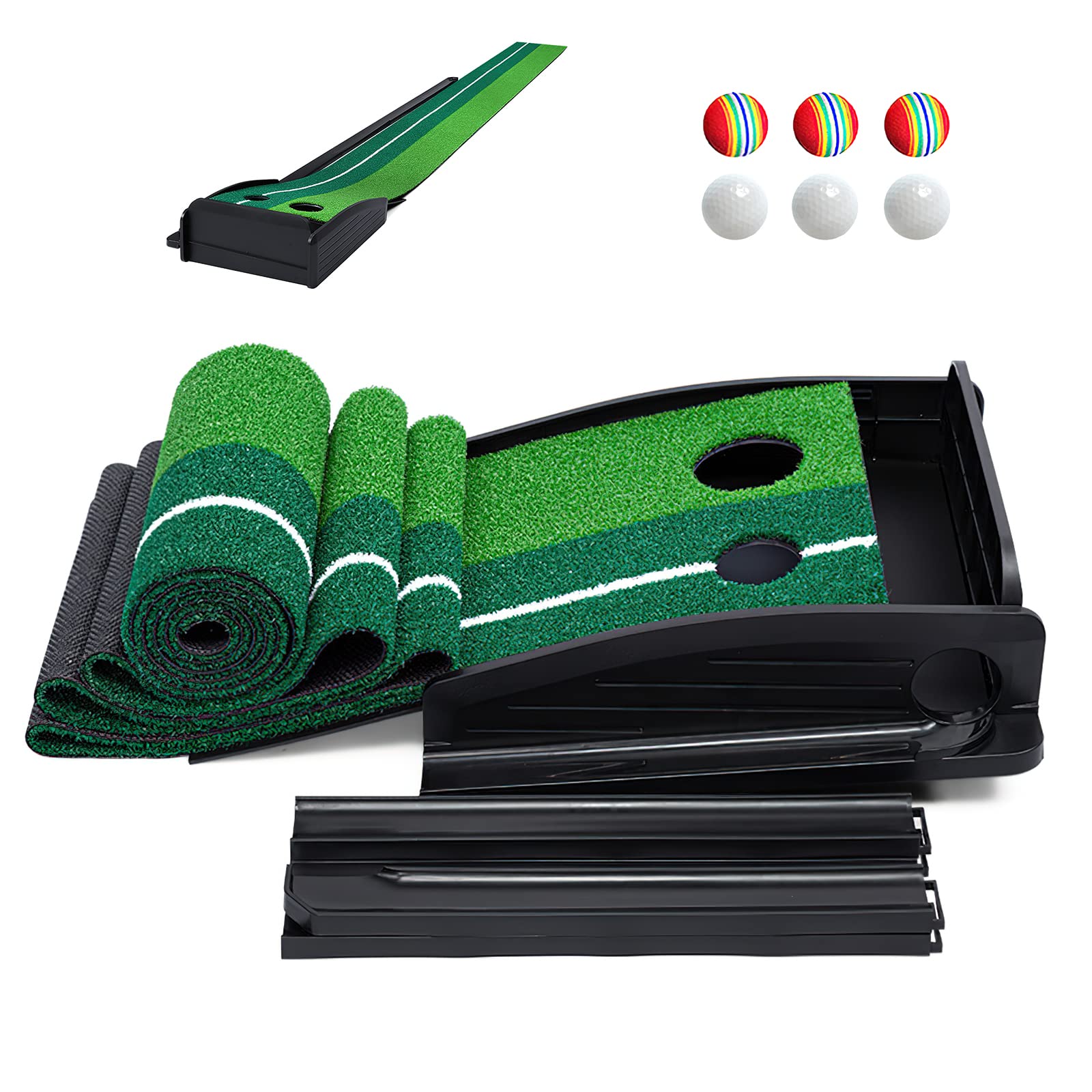 Alfombrilla de golf para el retorno del coche, alfombrilla de entrenamiento de golf de la fisca, alfombrilla de entrenamiento para interior y exterior, con 6 pelotas de golf, la oficina, el gimnasio
