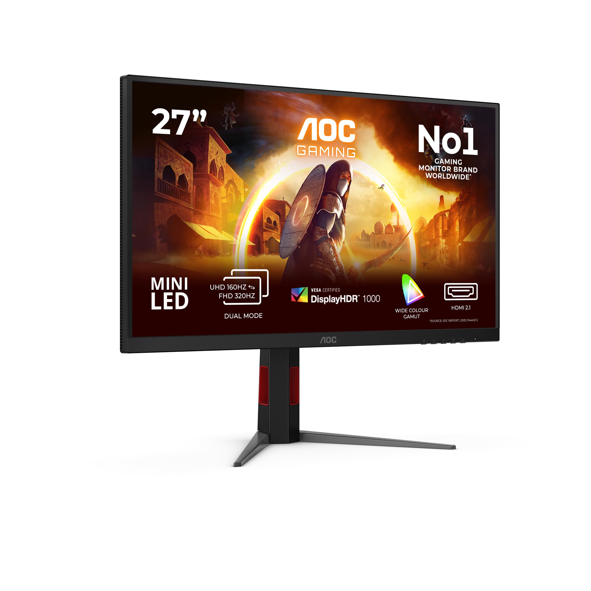 AOC Gaming Monitor U27G4XM 27 pollici, 3840x2160, UHD, 160Hz, Fast IPS Panel, 1ms GtG, USB Hub, Height Adjustment, (HDMI2x 2.1 DP 1x 1.4) Adaptive Sync, HDR1000, G-Sync Compatible, Nero