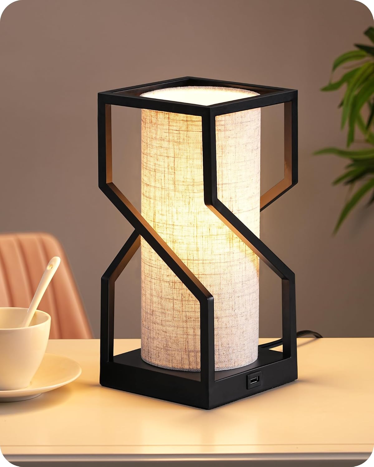 EDISHINE Modern Table Lamp with Overall Touch Control, 9W 2700K 3-Stage Dimmable Bedside Lamp, Linen Lampshade & USB-A Port, Nightstand Lamp for Bedroom, Living Room, Bulb Included