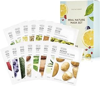 [THEFACESHOP] Real Nature Face Mask Sheets (15 Treatments), Full Face Masks Peel Off Disposable Sheet (Pack of 15)