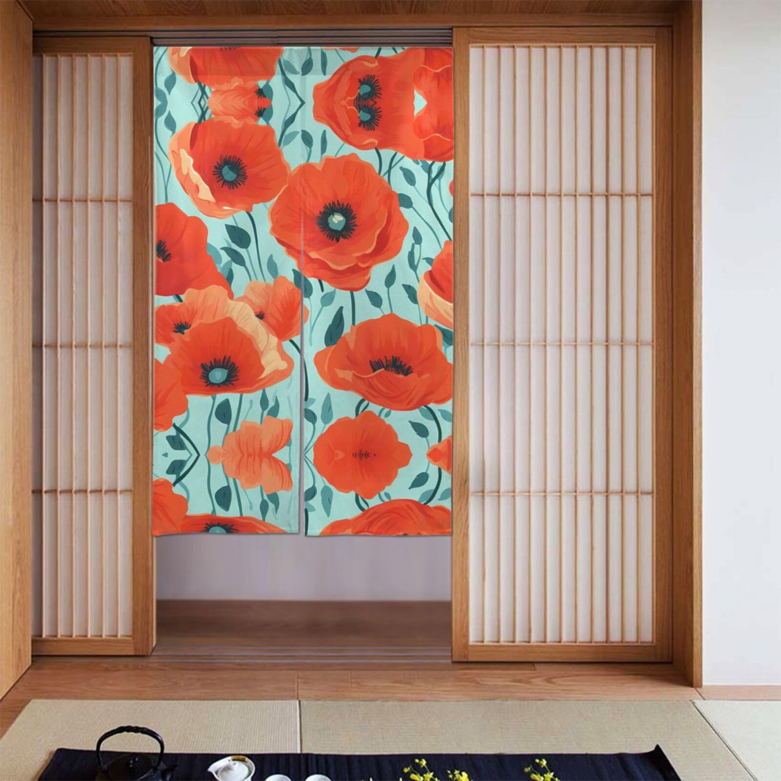 Rideaux occultants pour bloquer la lumière du jour et décorer avec des fleurs de coquelicot