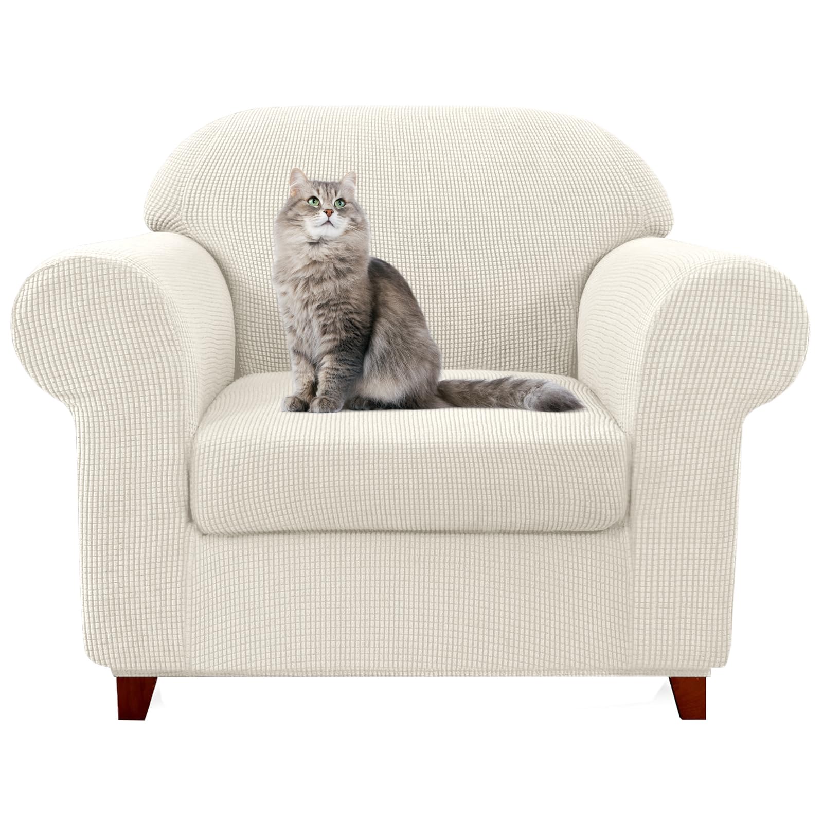 SYLC Ektorp Sofa Cover with Seat Cushions Covers and Backrests Covers Sofa Covers Stylish Stretch Jacquard Couch Slipcover Protector (Ivory,Chair+1 Seat)