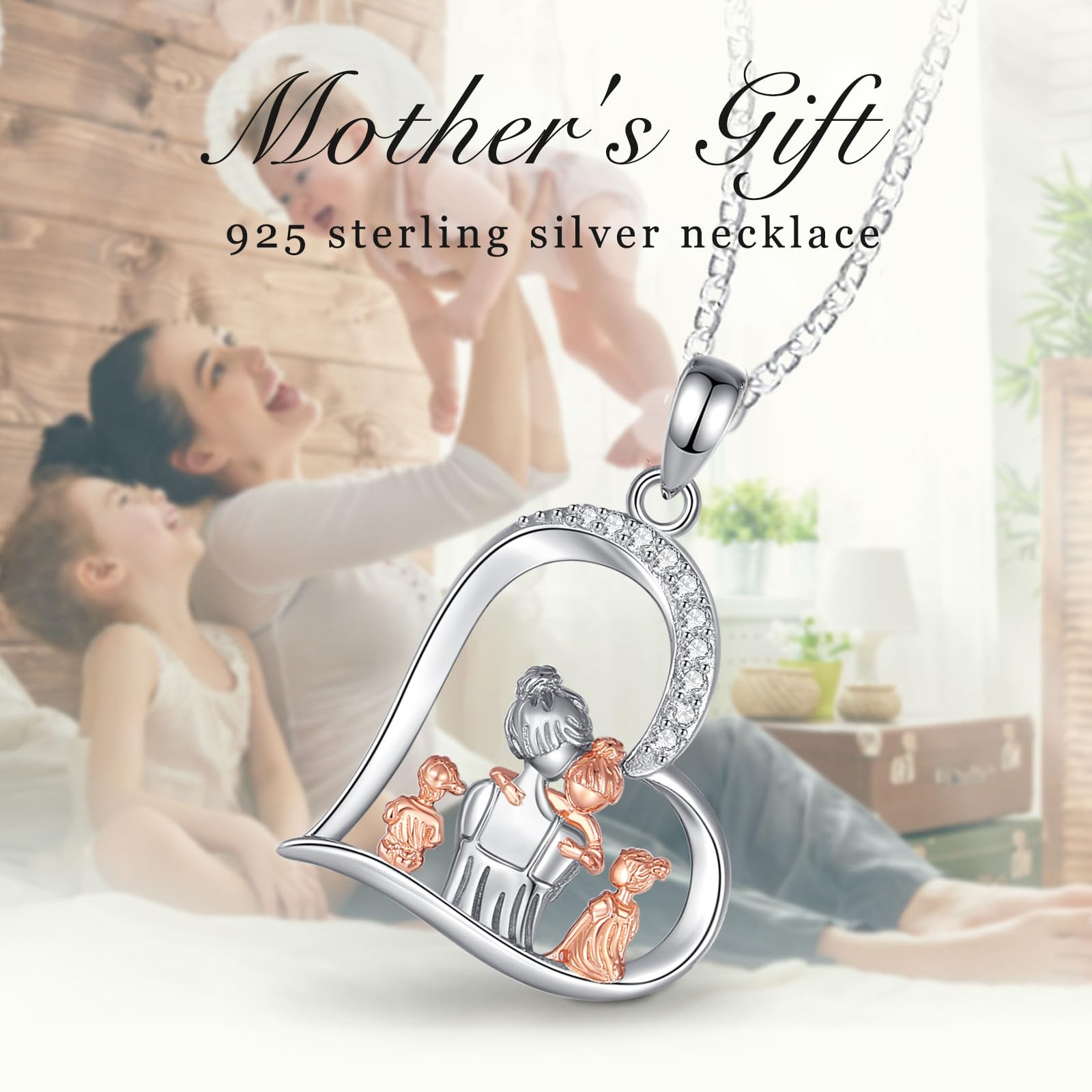 INFUSEU Collier Mere Fille Bijoux, Argent Sterling 925 Personnalisé PréNom Femme Cadeau Pendentif Enceinte Original Fete Des Meres Collier Maman