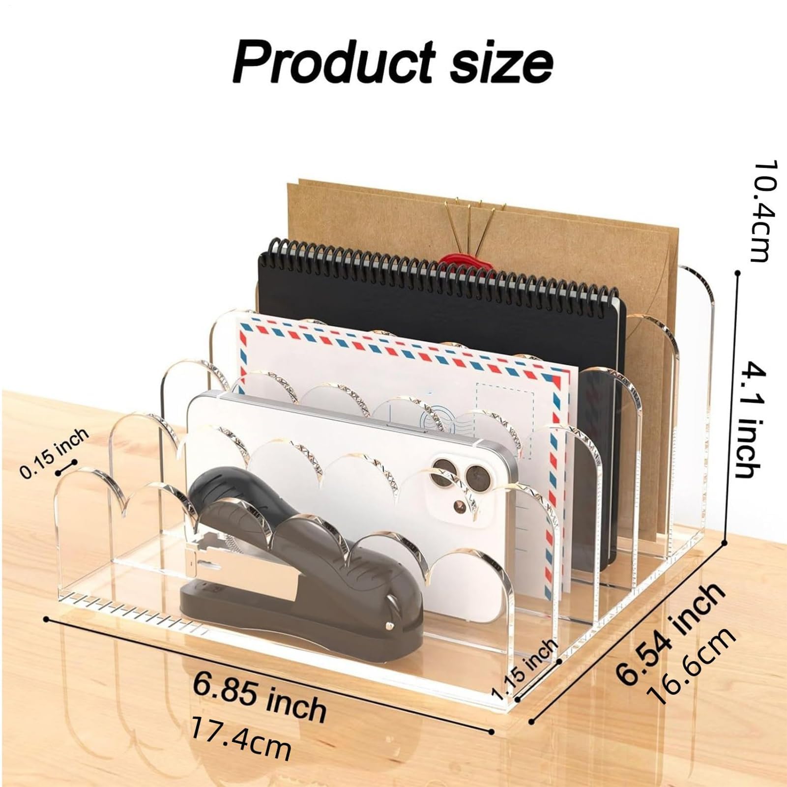 Clasificador de correo acrílico multifuncional con 5 compartimentos, elegante estante de escritorio para documentos, facturas, cuadernos y sobres, perfecto para el hogar y la oficina