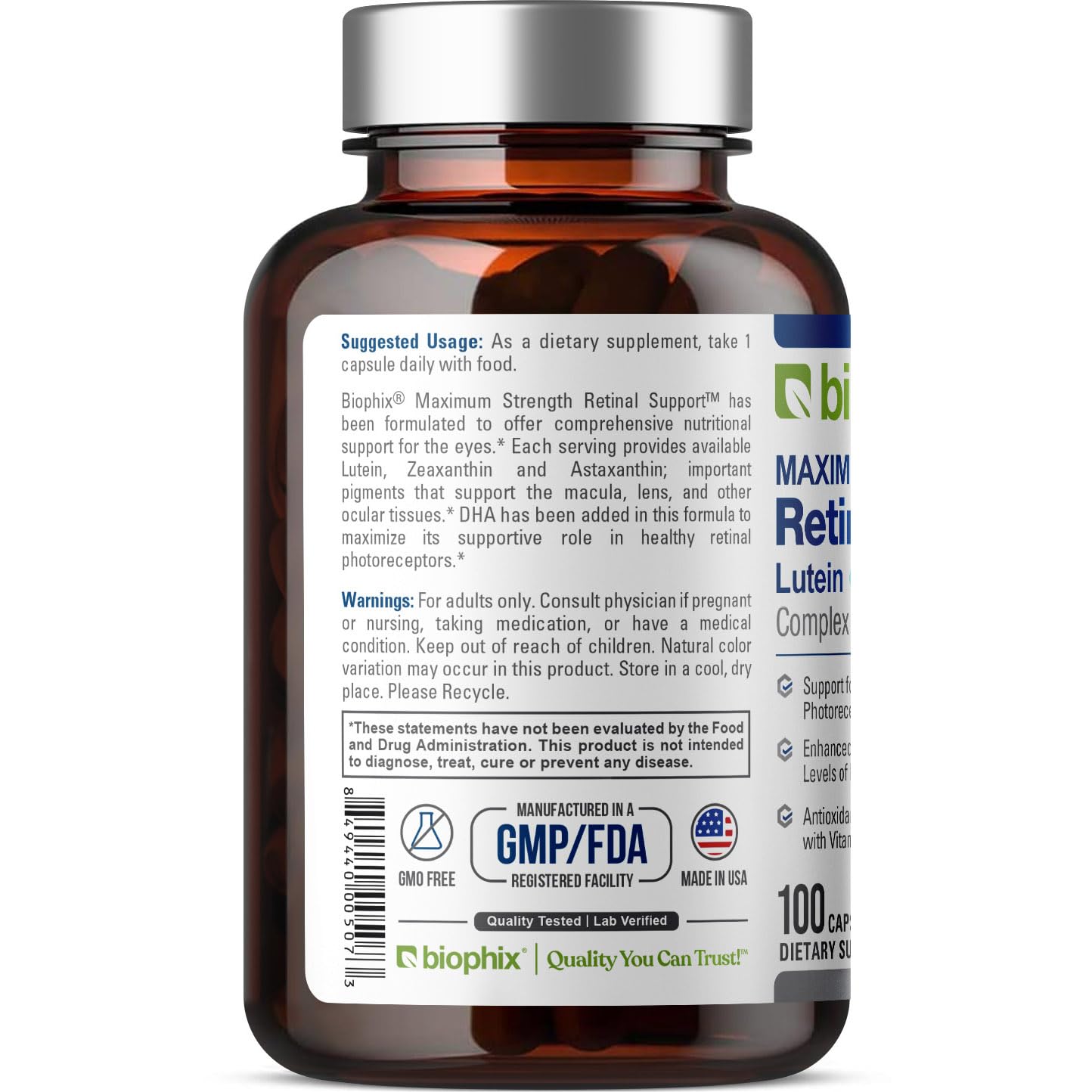 Biophix Retinal Support Complex – 100 Capsules, Eye Health Vitamin With Multinutrient Formula - View #3