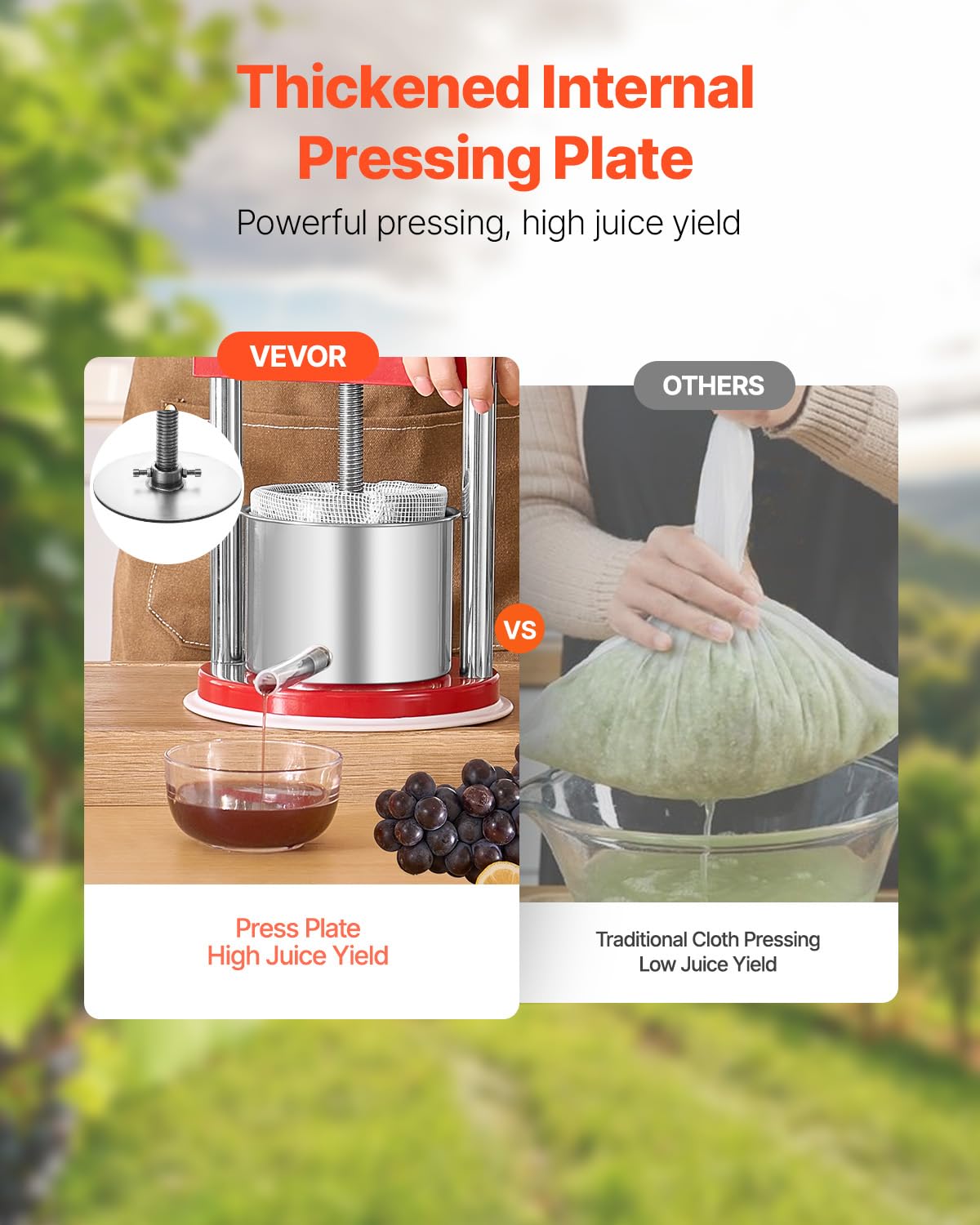 VEVOR Pressa Manuale per Vino di Frutta Cesto in Acciaio Inox 1,65L con Manico, Spremiagrumi Manuale per Bevande Alcoliche Pressa per Sidro, Mela, UVA, Tintura, Miele, Olio d'Oliva Cucina, Casa