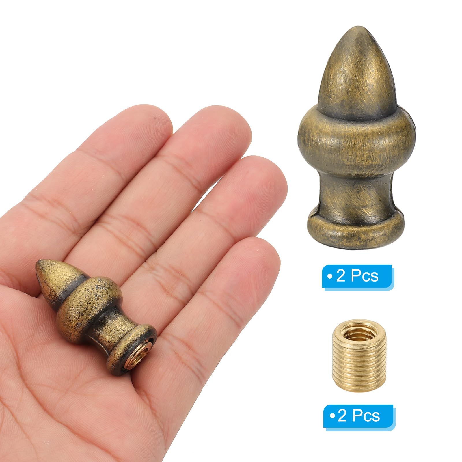 PATIKIL 36 x 20mm Pomelli Cappucci per Lampade, 2 Set Solidi Cappucci a Vite Decorazione Superiore Paralume con Adattatore Riduttore Ottone per Lampade Tavolo e Terra, Bronzo