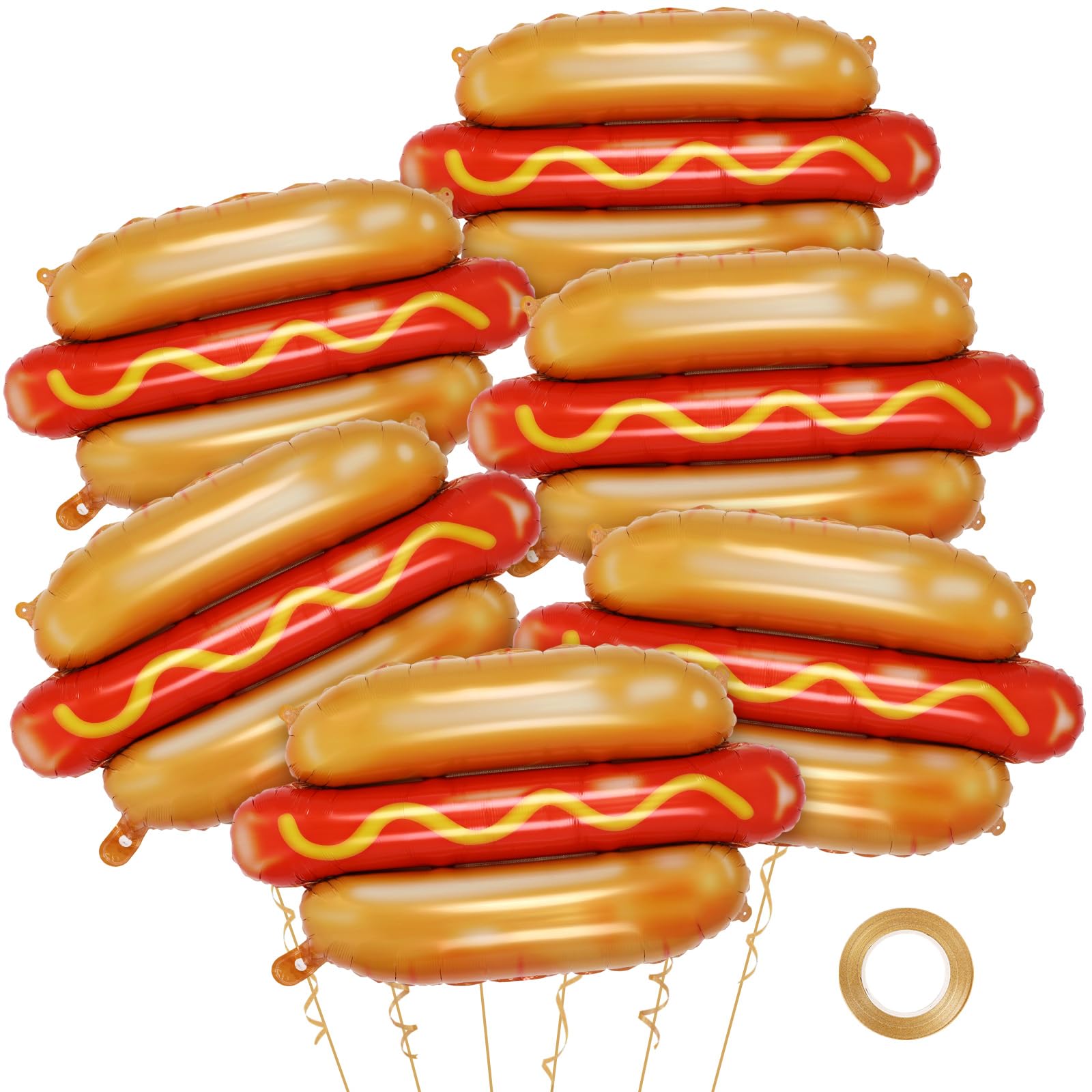 YOTHORN Giant Hot Dog Balloons, 6 Pcs Food Foil Balloons Picnic Snack BBQ Party Balloons Food Themed Balloons for Birthday Food Snacks BBQ Theme Party Decorations 28 Inch Gold