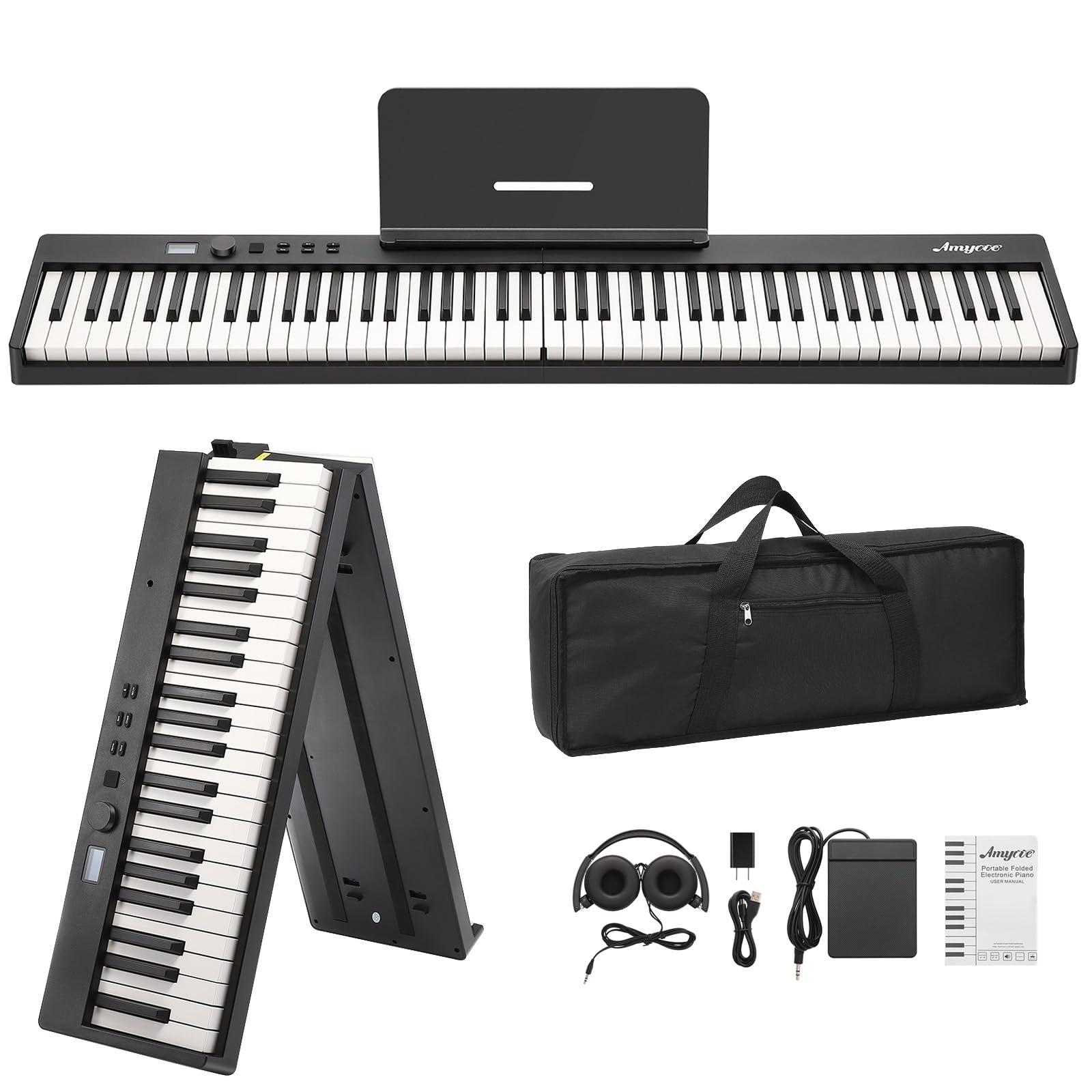 Folding Piano,88 Key Semi Weighted Keyboards Electric Piano,Portable Piano Keyboard, Full Size Keyboard Digital Piano,Headphone, Bag for Beginners Adults