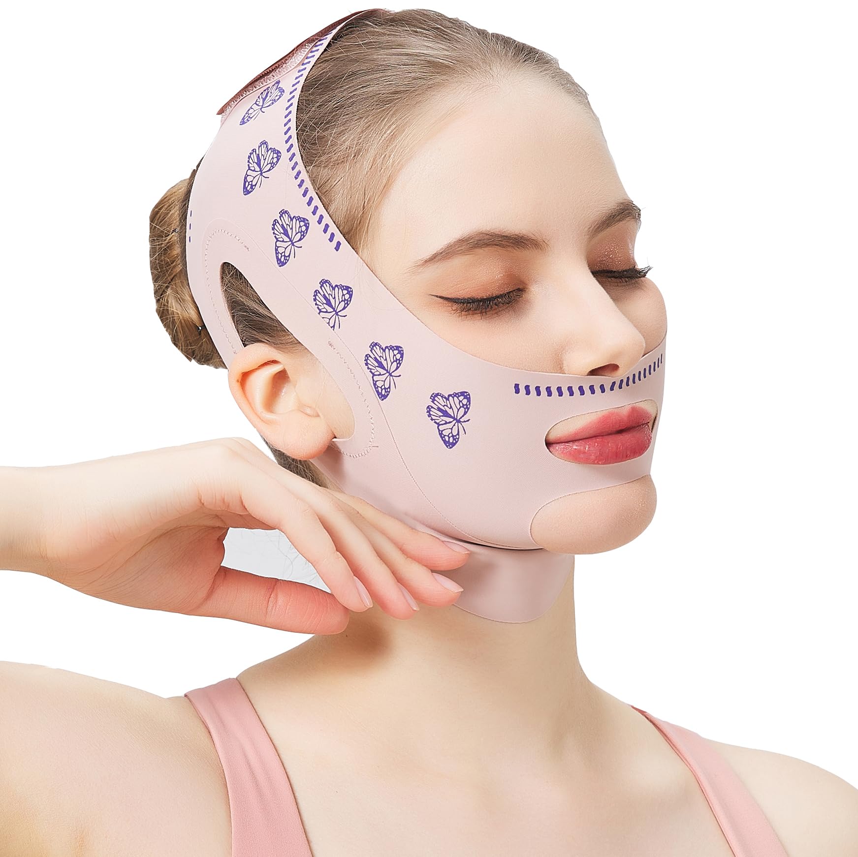 MASIKA Chin Strap for Sleeping Jawline Shaper V-Line Face Mask Jaw Exerciser Reusable Butterfly Pattern
