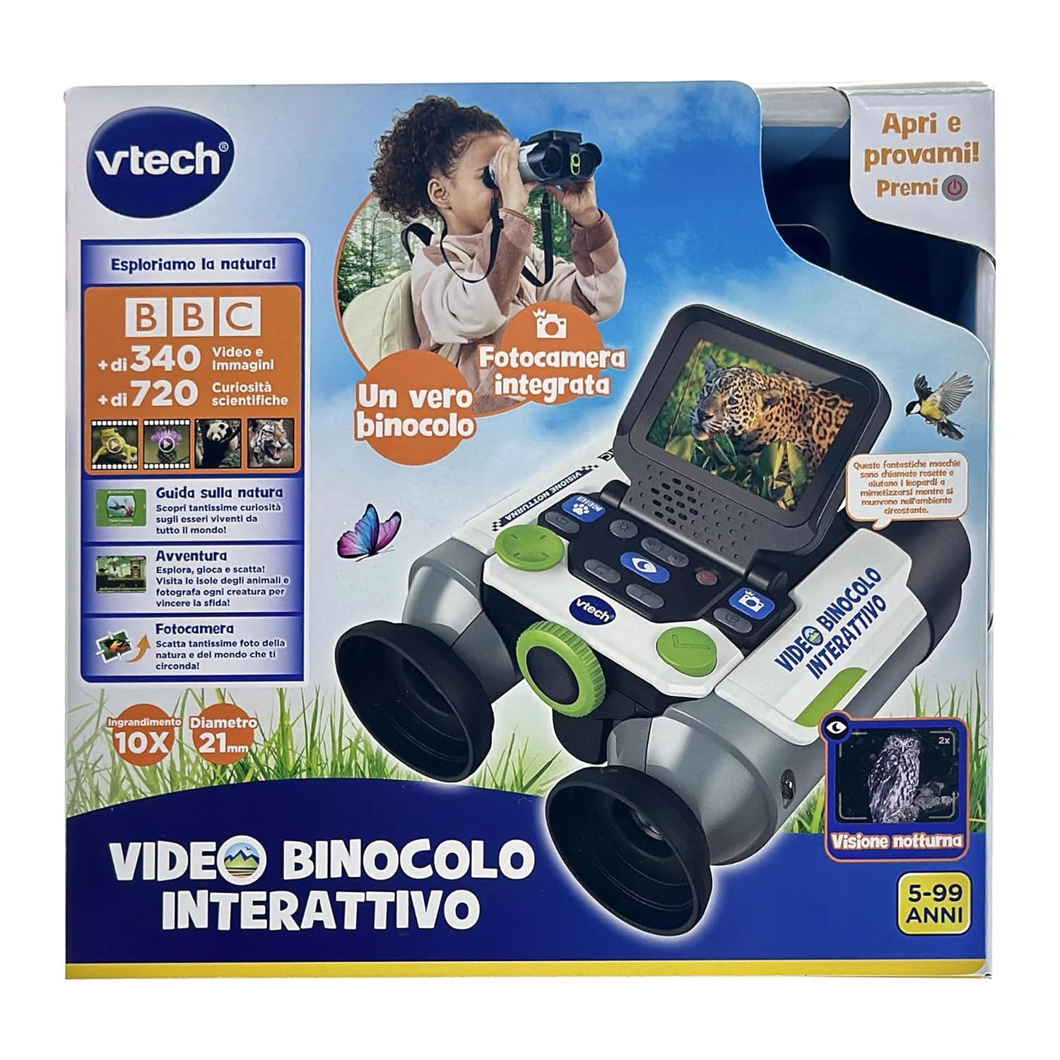 VTech Prismáticos interactivos, prismáticos para niños con 6 Modos de Juego, Pantalla LCD a Color, más de 700 contenidos BBC Integrados, visión Nocturna, Idioma Italiano, Pilas Incluidas, 5-12 años