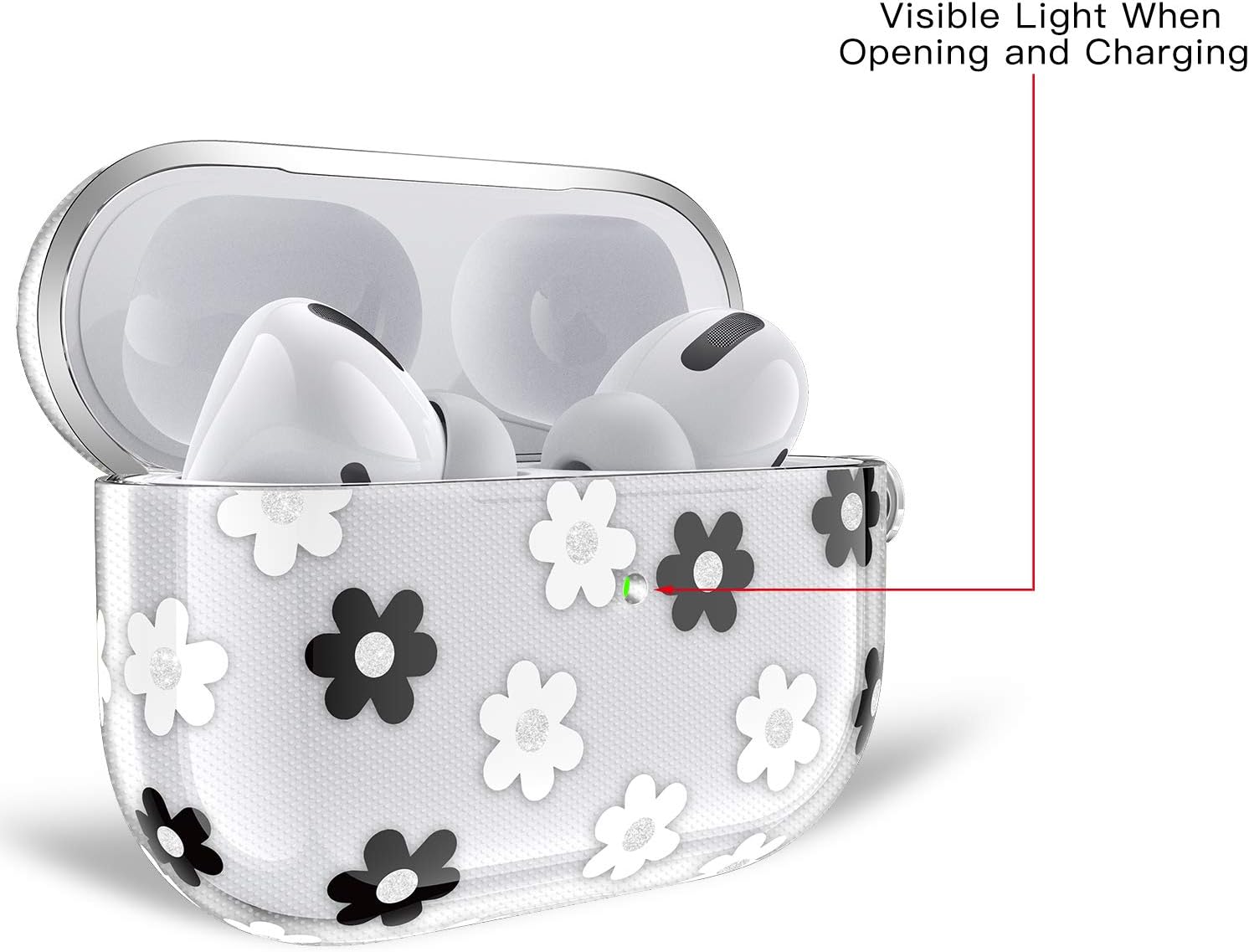 GOLINK Case for Airpods Pro, Clear Cute Protective Shockproof TPU Gel Case with Printing/Keychain/Clip for Airpods Pro Charging Case(Scattered Flowers)