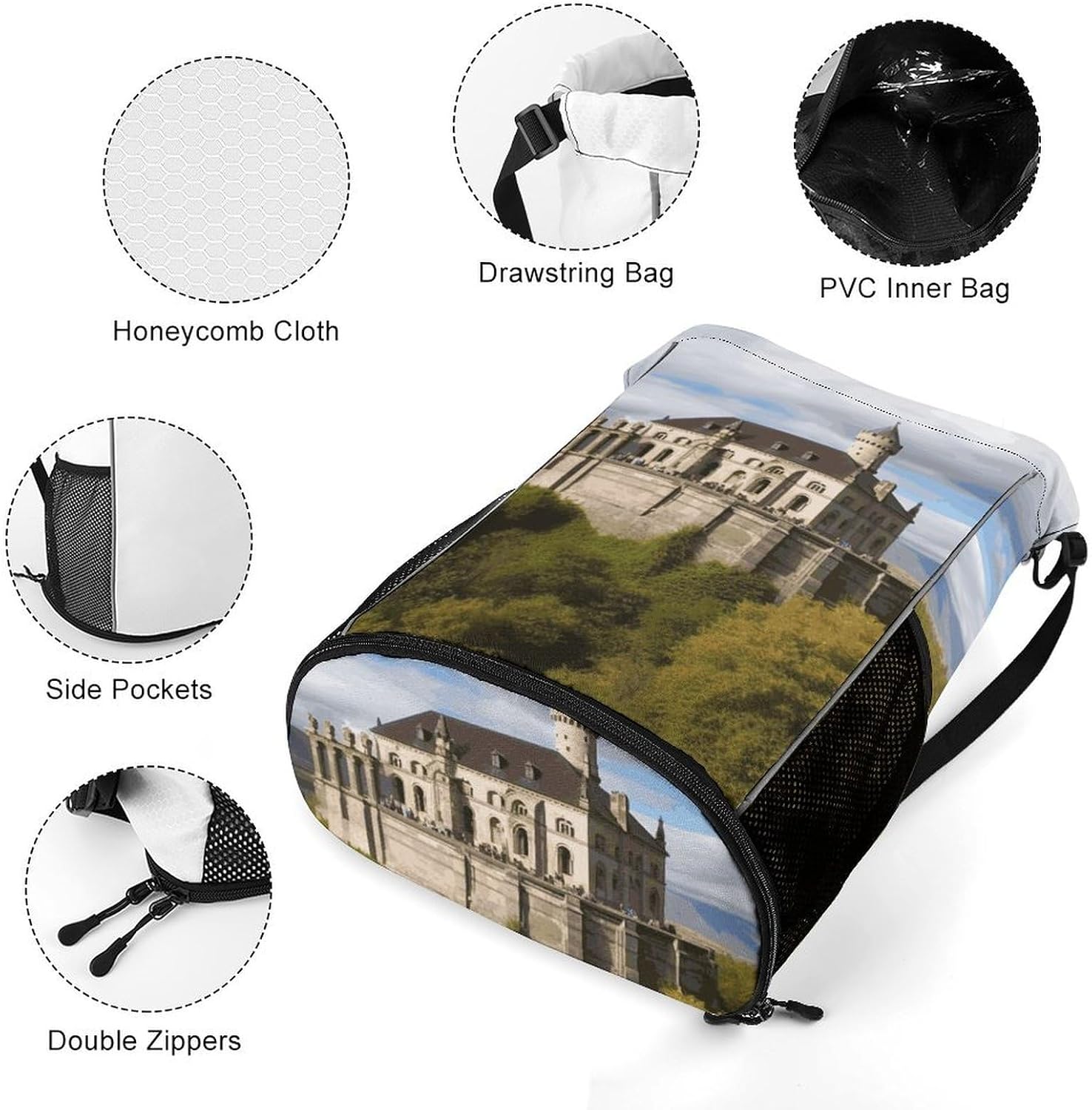 Historical Monuments of Armenia Drawstring Backpack, Sports Gym Bag with Bottom Pocket And Mesh Pockets, String Bag for Men Women