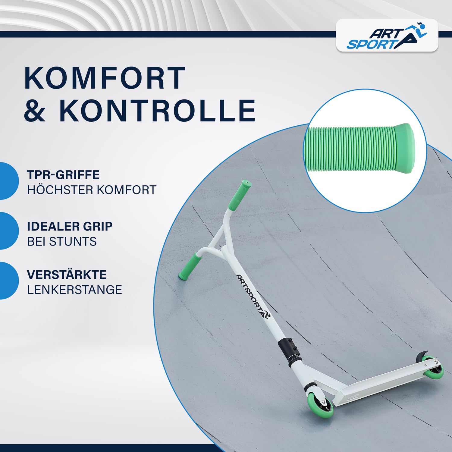 ArtSport Stunt Scooter mit 360° Lenkung, ABEC 9 Kugellager, 100 mm PU Räder & Griptape, Funscooter für Kinder, Stuntscooter Kickscooter Trick Roller
