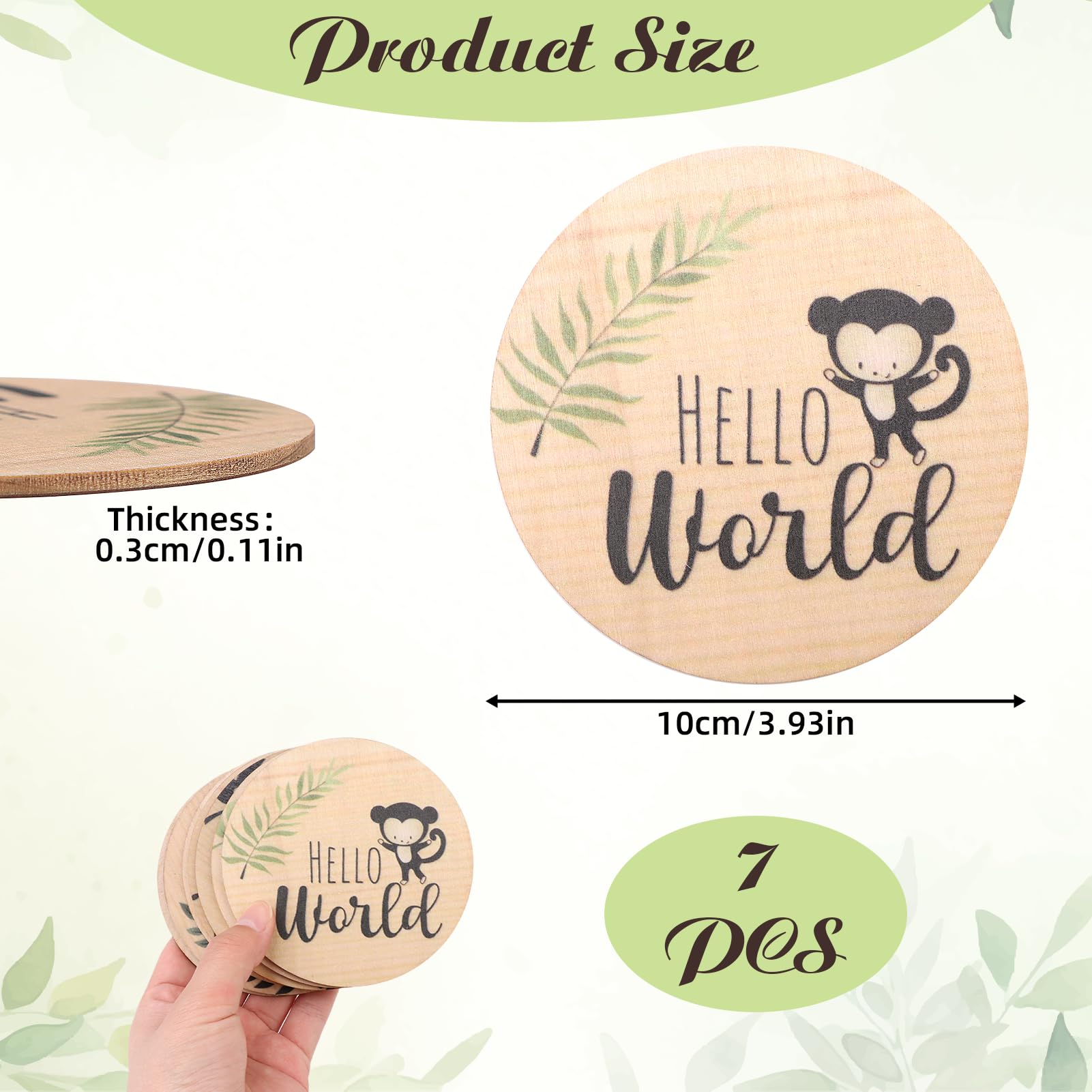7pcs Baby Monthly Milestone Cards Wooden Baby Double-Sided Announcement Plaque Signs 1-12 Months New Baby Girl Boy Name and Birth Plaques for Baby Shower Growth Record Photo Prop - Image 4