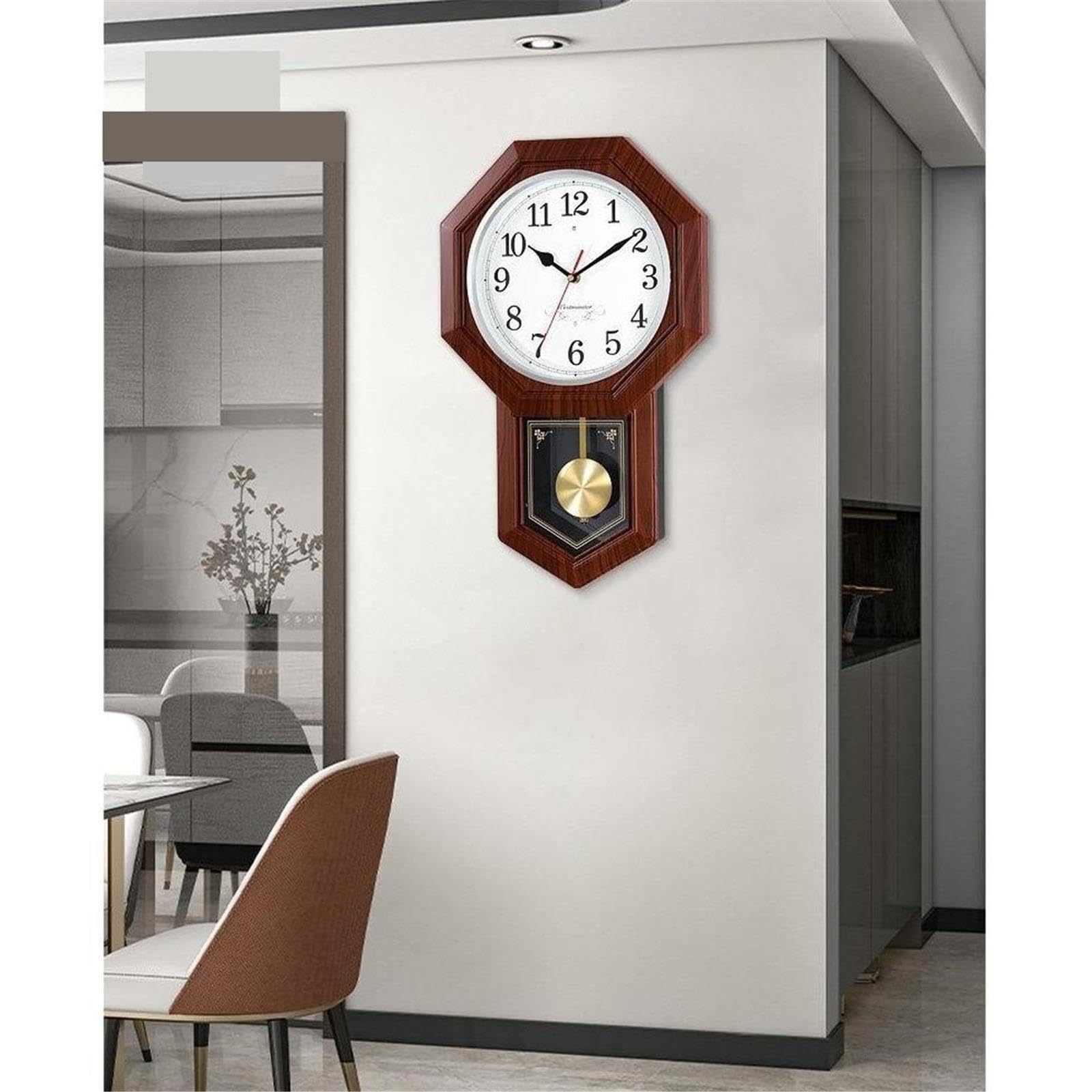 Reloj Cocina Reloj de Pared péndulo Octogonal, Reloj silencioso Decoración(Bruin)