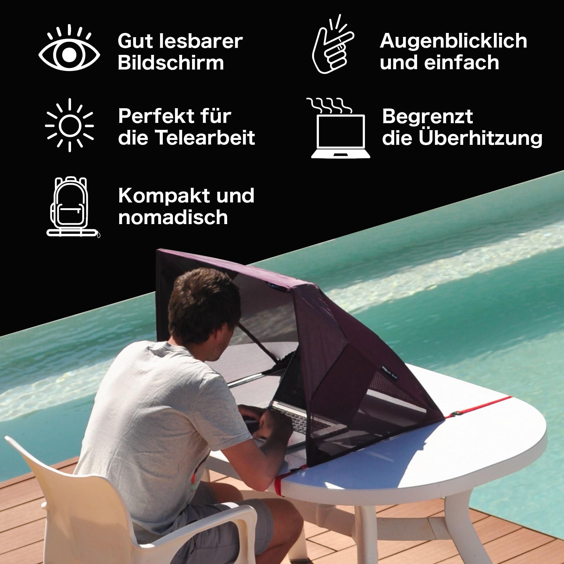Laptop Sonnenschutz für draußen | Blendfrei – Bessere Lesbarkeit im Sonnenlicht | Für 13–17 Zoll, Faltbar & Tragbar, Ideal fürs Homeoffice