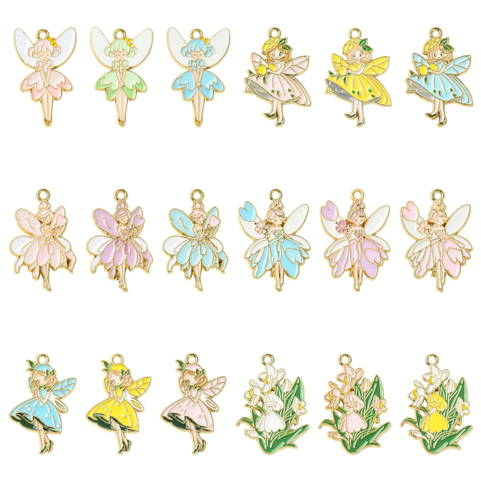 Stiesy 36Pcs 18 Styles Enamel Fairy Charms Cute Angel Metal Charm Pendant Cartoon Angel with Flower Bracelet Charms for Jewellery Making Crafting DIY Necklace Earring Presents — image 1