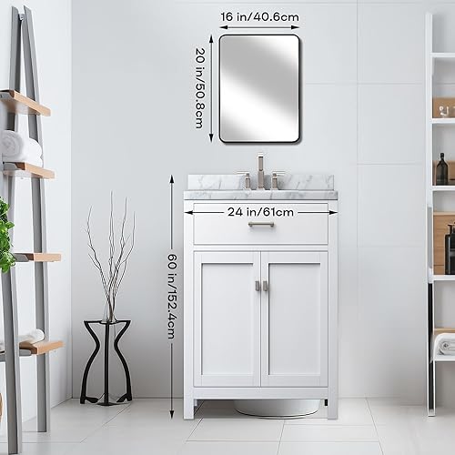 Miniatura 2 de Minuover Espejo de montaje en pared para baño, espejo rectangular de tocador rectangular con marco de metal negro cepillado (16 x 20 pulgadas, negro)