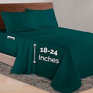 Elegant Comfort Luxurious 1500 Premium Hotel Quality Microfiber 4-Piece Sheet Set, 18-24 Inches Deep - Extra Deep Pocket Sheets - Ultra Soft 4PC Deep Pocket Sheets, Full, Marine Teal