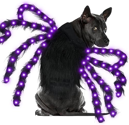 Malier Disfraz de Halloween para perro, 64 luces LED, disfraz de araña para Halloween, cosplay con luces, ropa divertida, regalos de Acción de