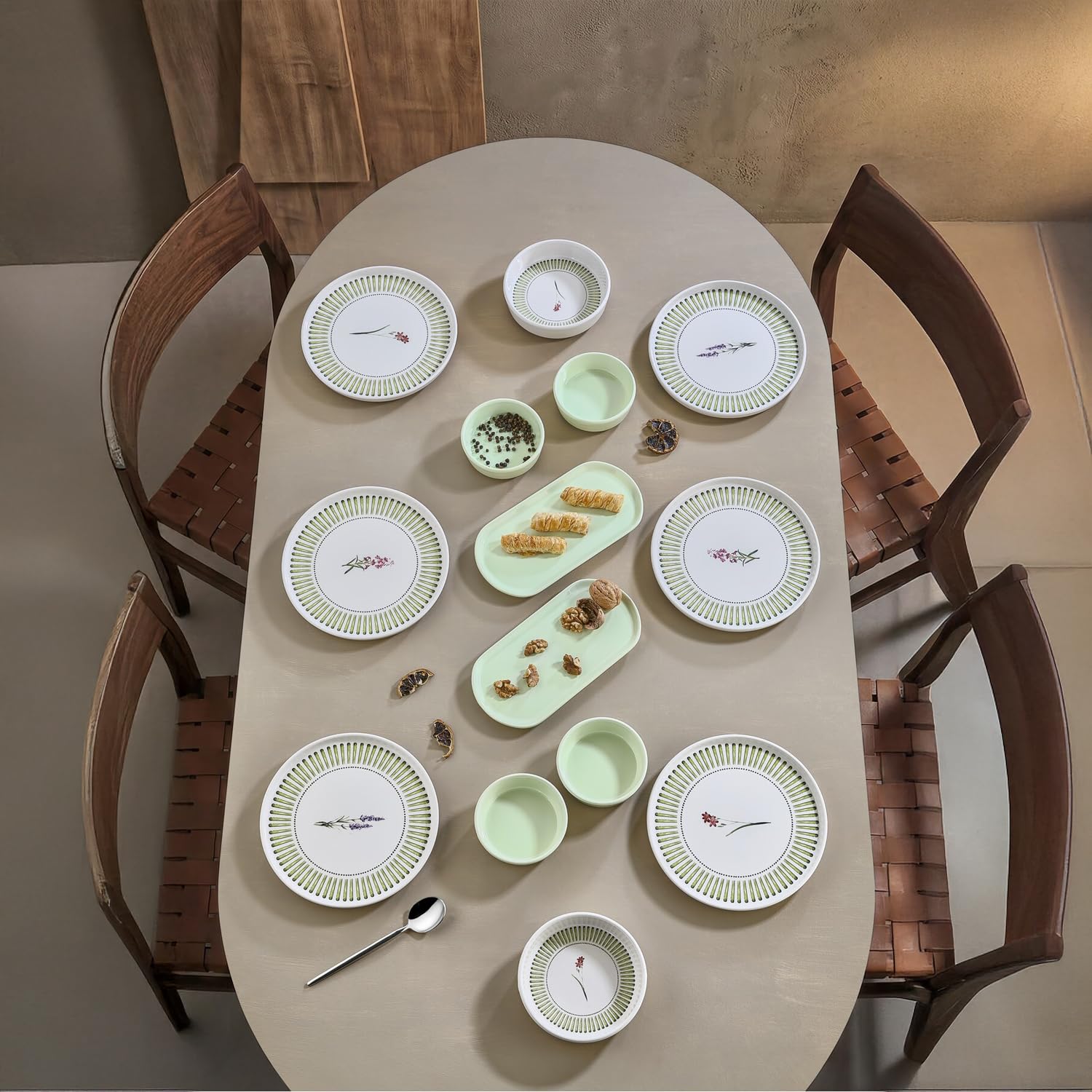 Nordica zestaw śniadaniowy, 14-częściowy, dla 6 osób, można układać w stos, ceramiczne naczynia, glazurowany, trwały, nowoczesny design