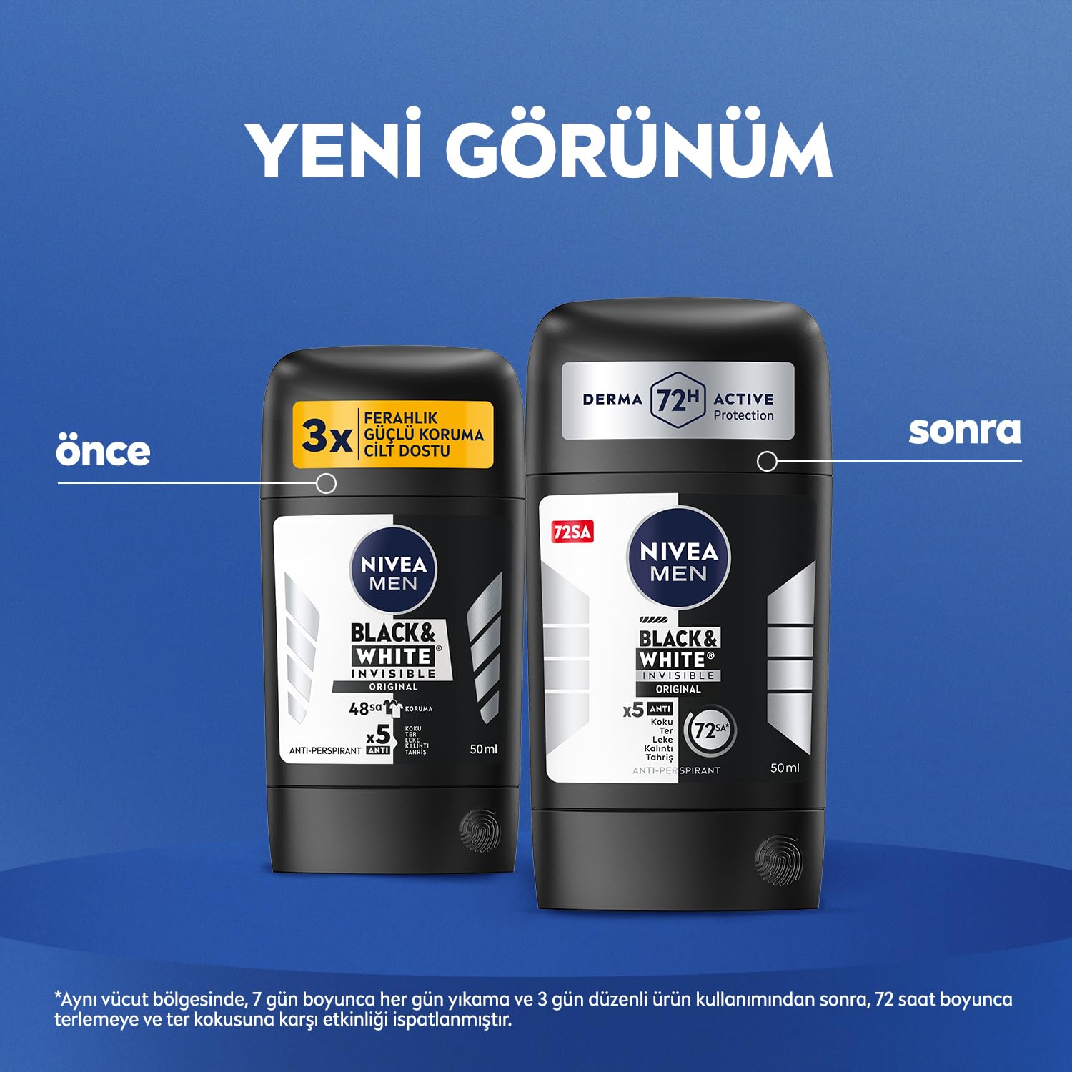 NIVEA MEN Erkek Stick Deodorant Black&white Invisible Original 50ml 72 Saat Anti-perspirant Ter Koruması
