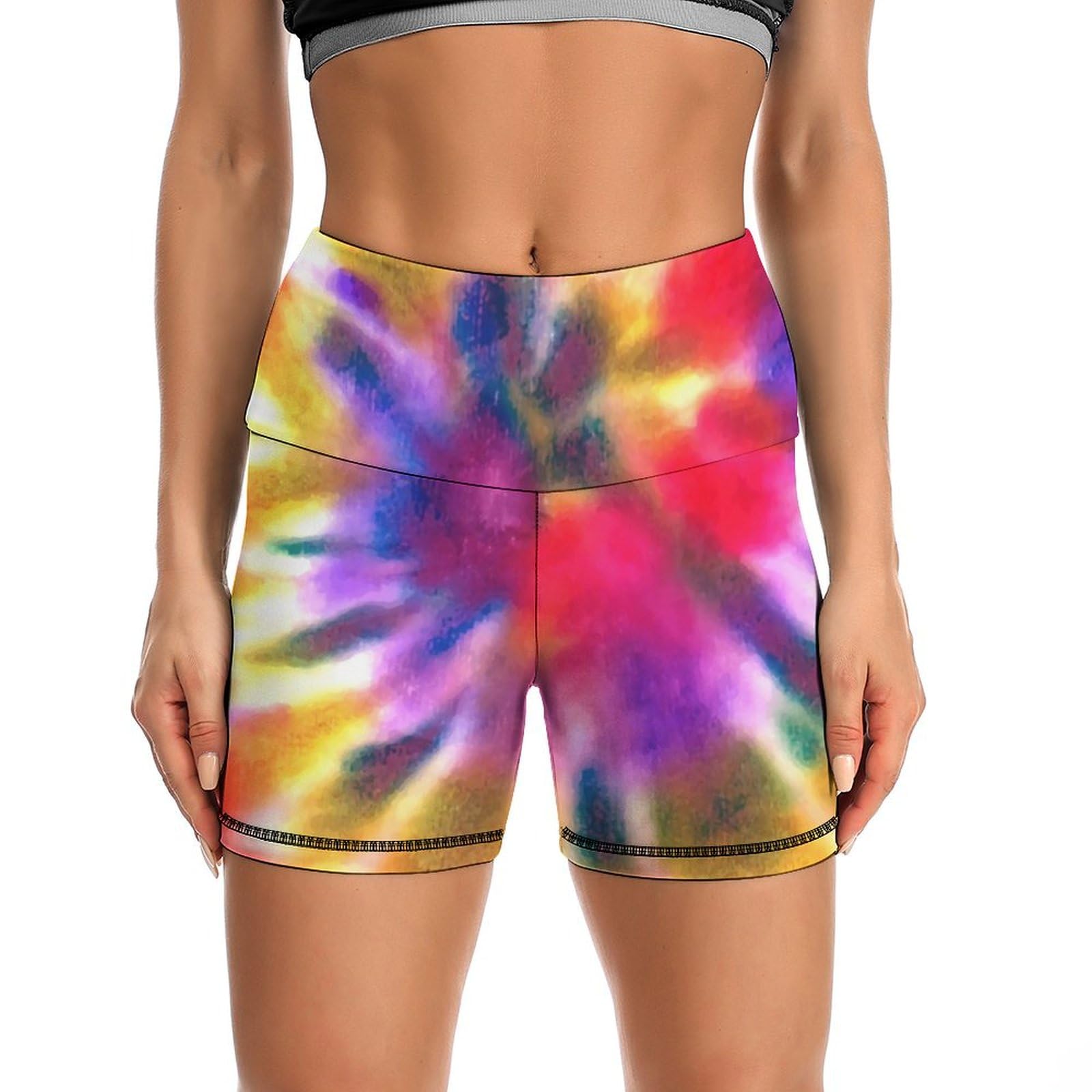 JYYAU Psychedelic Tie Dye High Waist Yoga Shorts for Women Athletic Shorts Leggings Running Pants Black