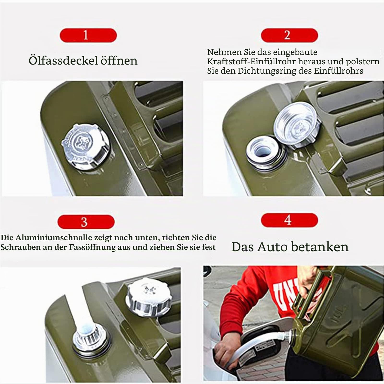 10l, 20l, 25l, 30l, 35l,40l, 50l, 60l Benzinkanister Metall Verdicktem, Tragbarer Kraftstoff Kanister, Transport/lagerung/Reisen/Camping/benzindiesel,10L