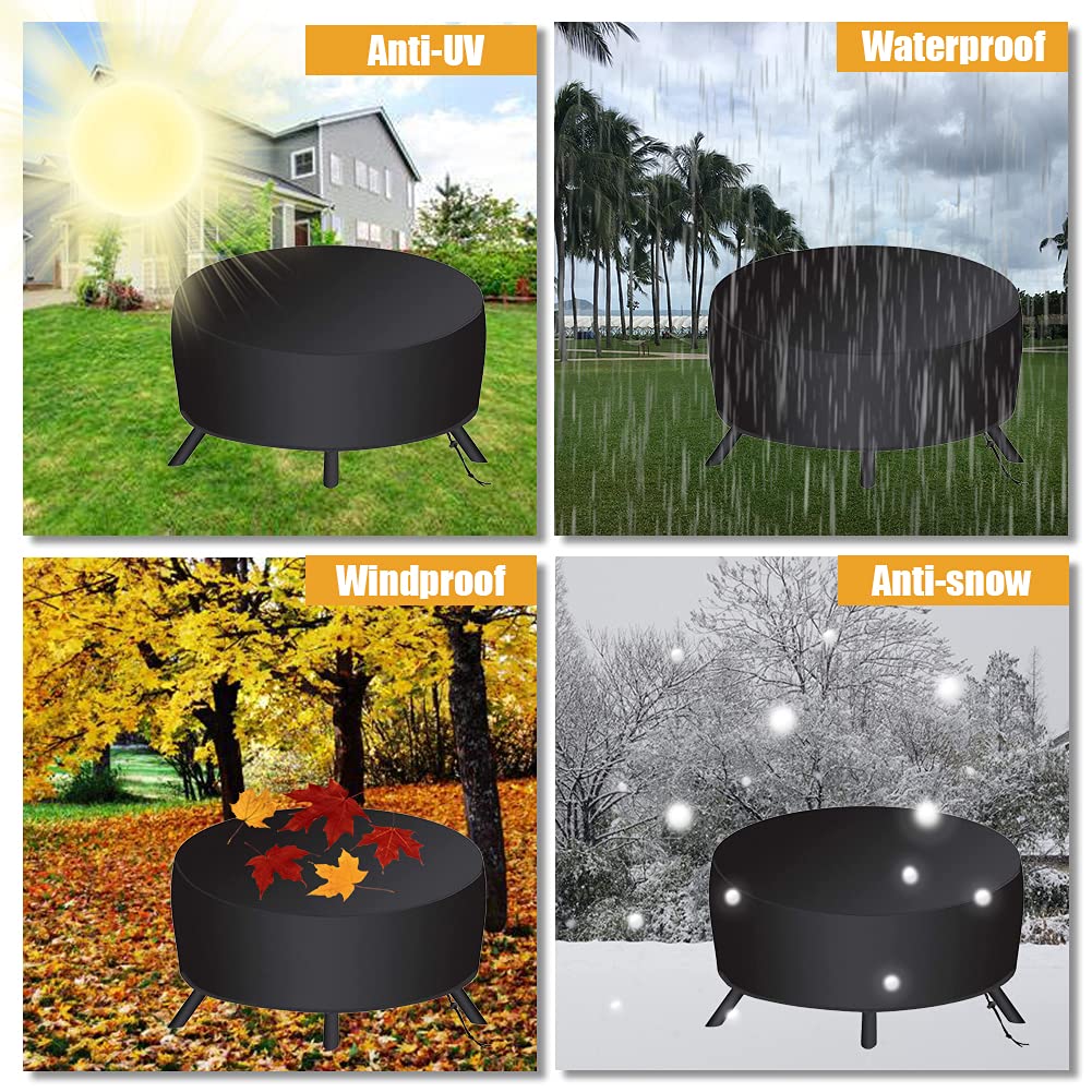 COOSOO Fire Pit Cover Round Fits 30 32 36inch Outdoor Firepit Waterproof Fire Bowl Table Cover with Windproof Elastic Hem Dustproof Fireplace Protector