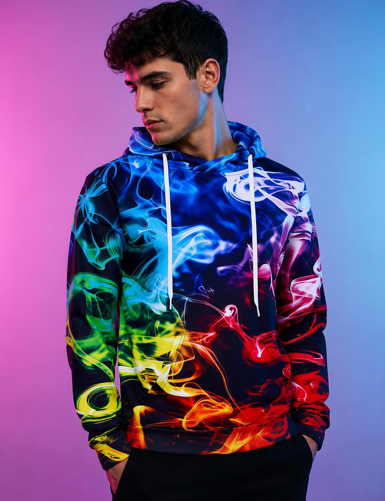 RAISEVERN Felpe con cappuccio da uomo e donna con grafica 3D in pile pullover novità divertente felpa con cappuccio con tasche