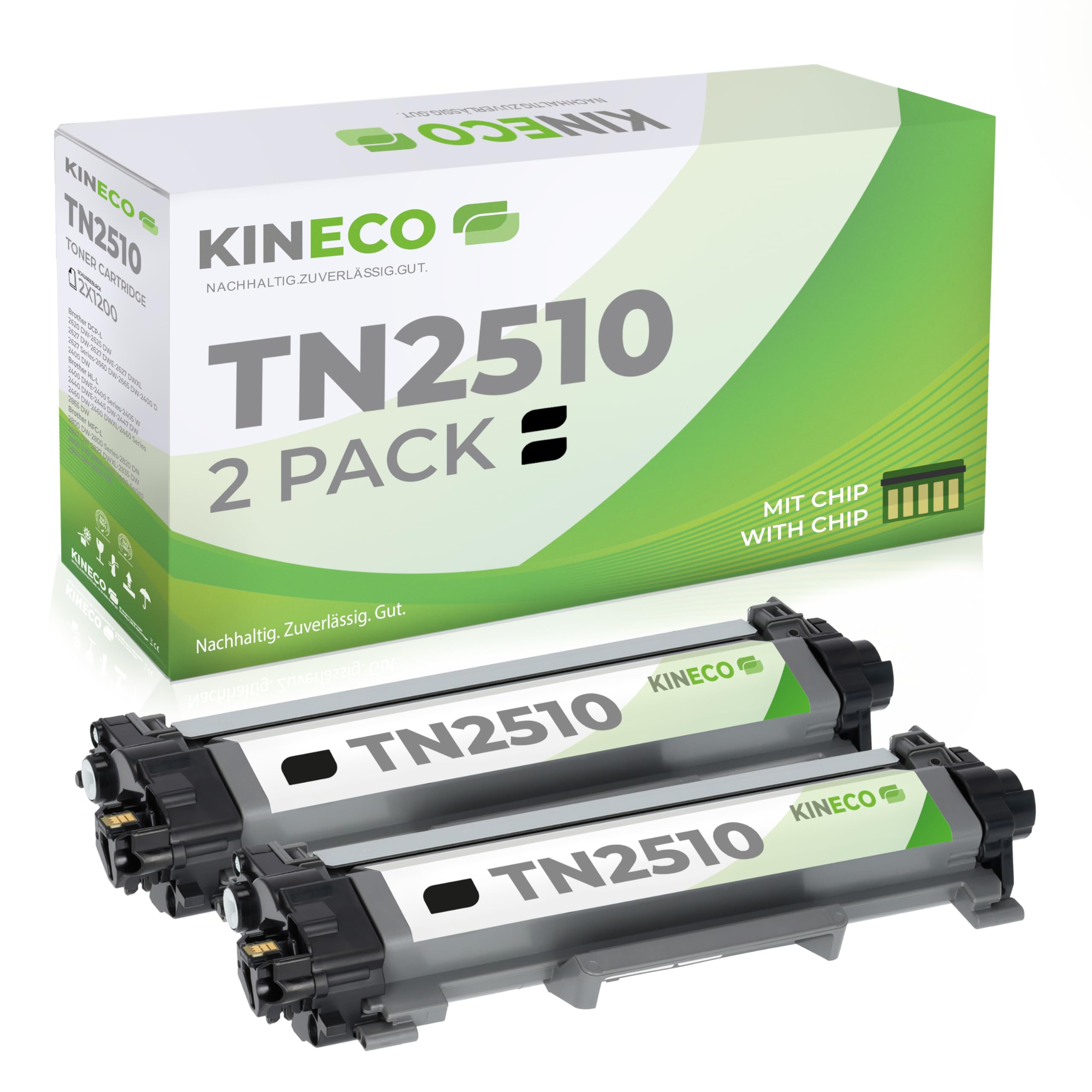Kineco TN2510 Tonerkartuschen kompatibel für Brother HL-L2400DWE MFC-L2835DW DCP-L2660DW HL-L2445DW MFC-L2827DW, TN-2510 / Schwarz (Doppelpack)