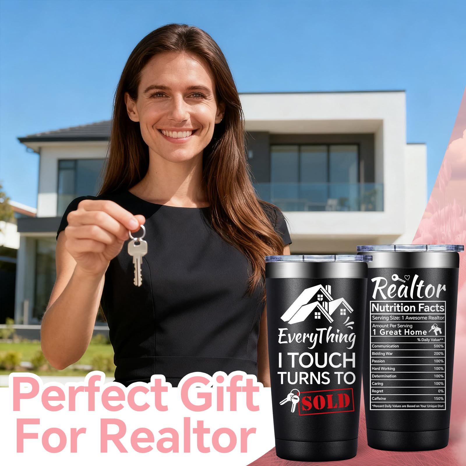 SpenMeta Realtor Gifts for Women, Men - Closing Gifts for Realtors - Real Estate Agent Supplies - 20oz Everything I Touch Turns To Sold Tumbler Cup