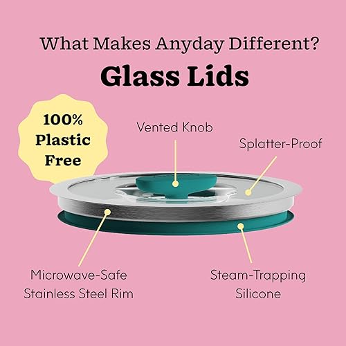 Miniatura 4 de Anyday Utensilios de cocina para microondas y recipiente de vidrio de 8 tazas con tapa de vidrio, almacenamiento profundo de alimentos sin plástico