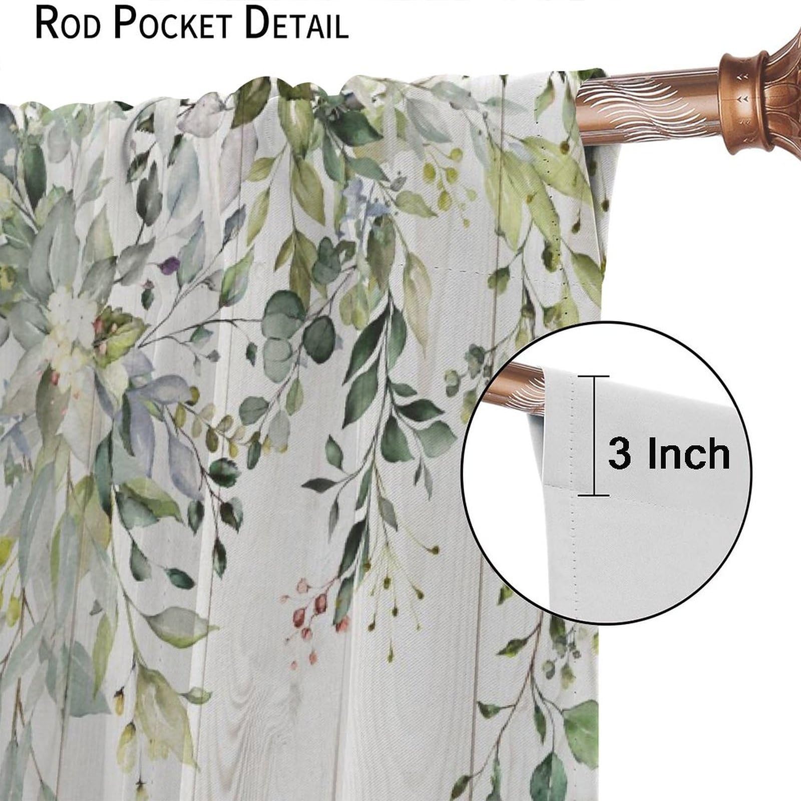 Botanical Floral Curtains - Farmhouse Style Rod Pocket - 42x45 Inch Panel Set