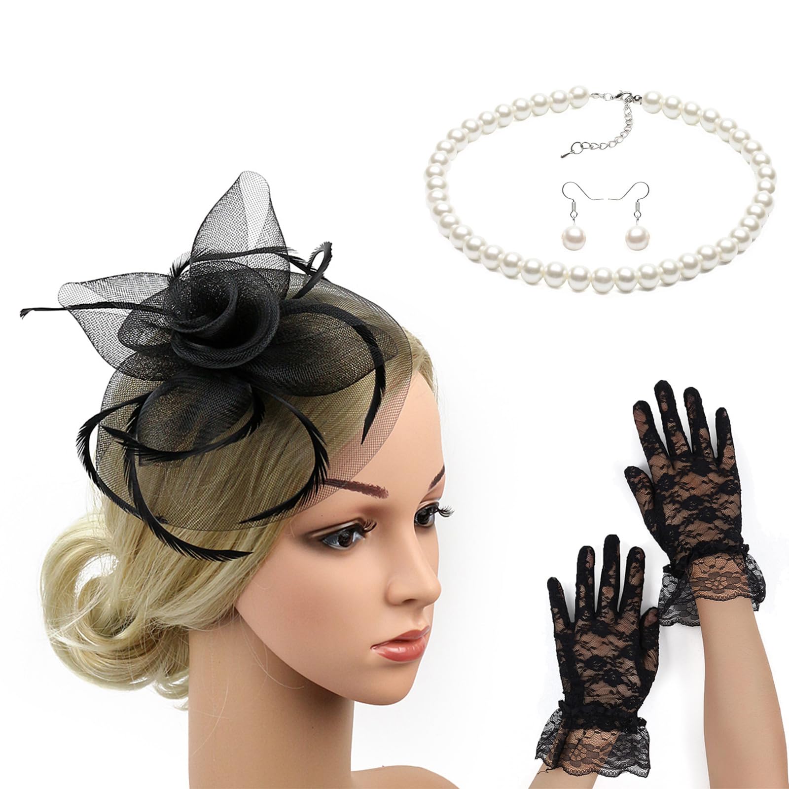MICFENY Fascinators for Women Teas Party Fascinator Hat for Women Veil Teas Party Hats and Gloves Set For Festival Occasion