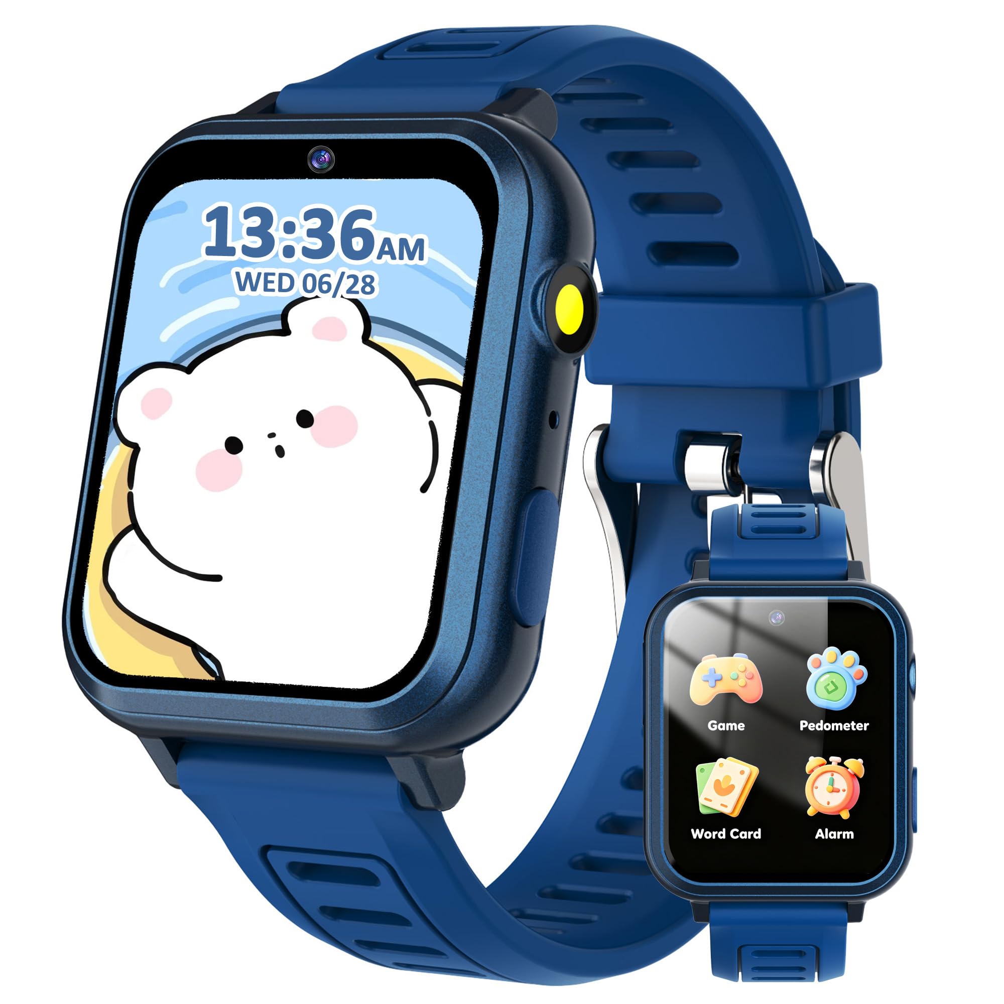 clleylise Montre Connectée Enfant, Montre Intelligente Enfant 36 Jeux, Podomètre Torche avec HD Caméra Musique MP3, Montre Enfant 4-12 Ans, Cadeau d'anniversaire pour Garçons et Filles (Bleu foncé)