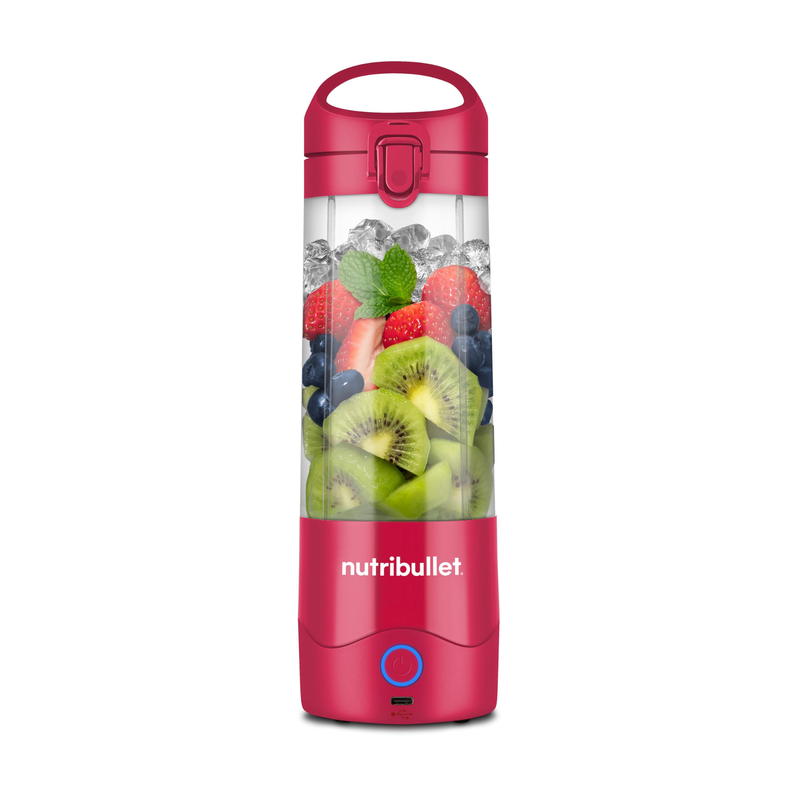 nutribullet Portable, Smoothie Maker to go, 475 ml BPA-freier Becher, kabellos, wiederaufladbar für 15+ Mixvorgänge, tragbarer mini Mixer für mix & go, zerkleinert Eis & Obst, Magenta, NBP003MA