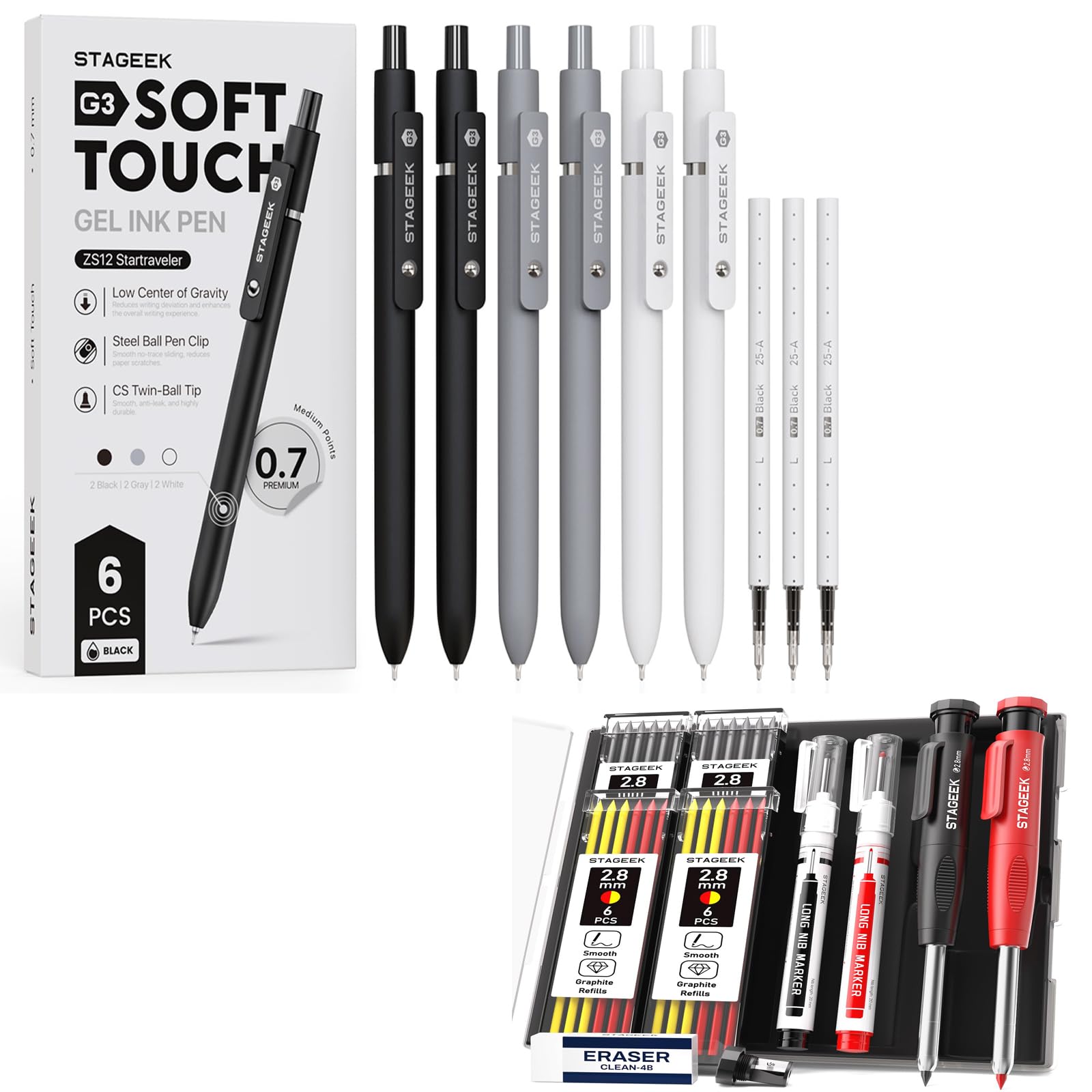 Amazon.com: STAGEEK 6 Black Gel Pens + Carpenter Pencils : Office