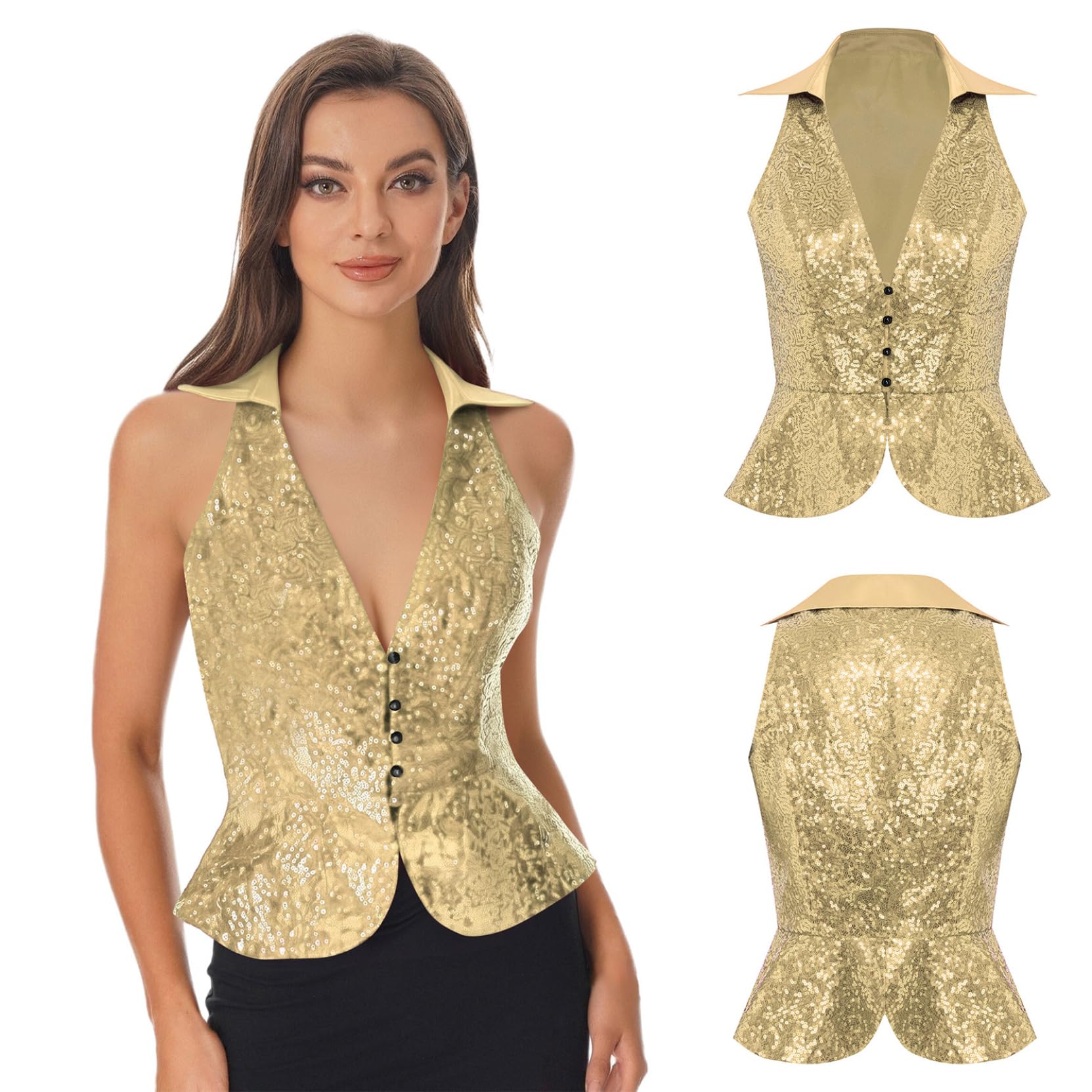 Loyan Womens Sparkly Blouse Sequin Vest Tank Top for Party Club Cocktail Camisole Shirt Glitter Waistcoat