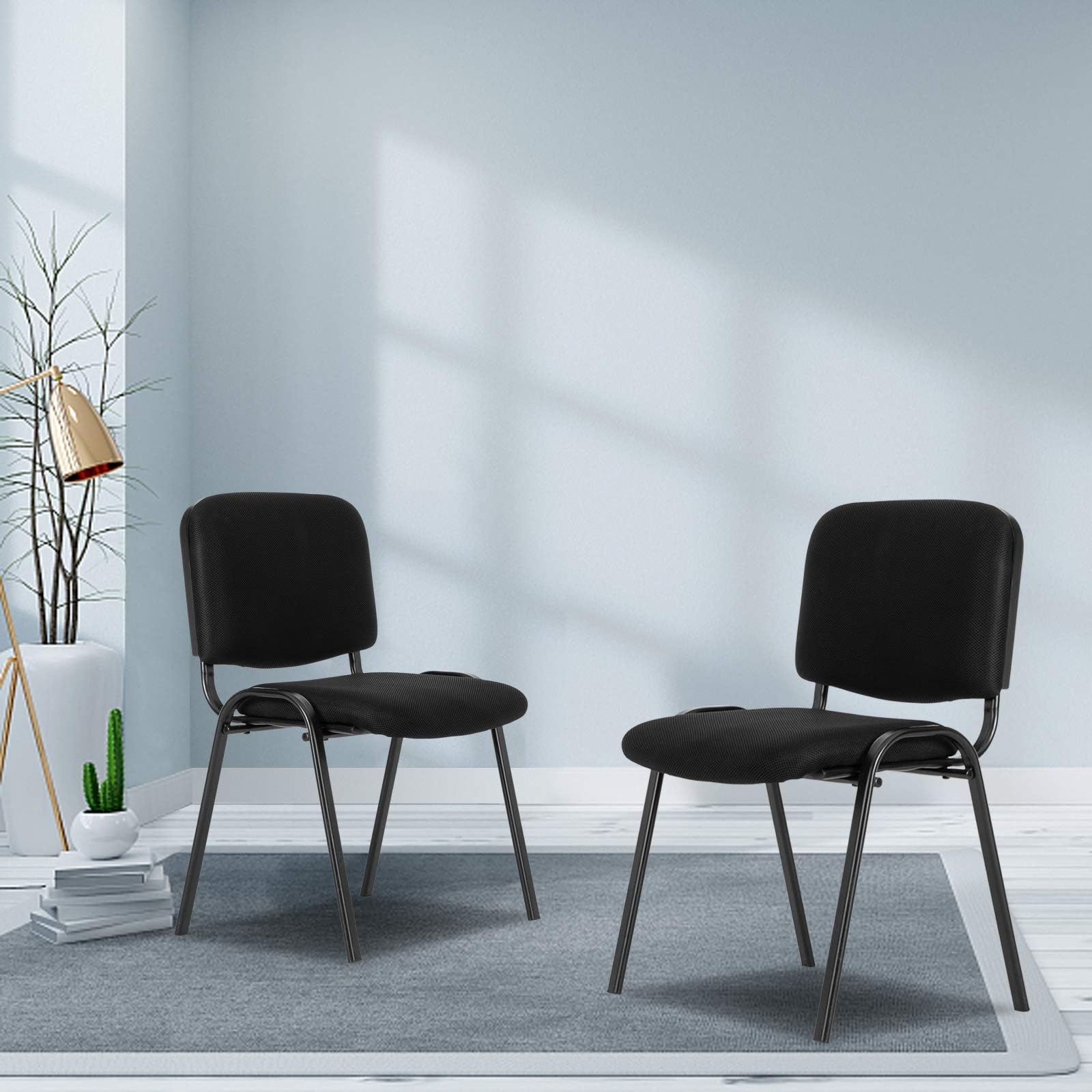 Bonnlo 5er-Set Stapelbare Besucherstühle, Schwarzes Mesh & Stahlrahmen, Armlos, Bürostühle für Empfang, Konferenzraum, Wartezimmer, Stapelbar, 150 kg Belastbarkeit, Schwarz