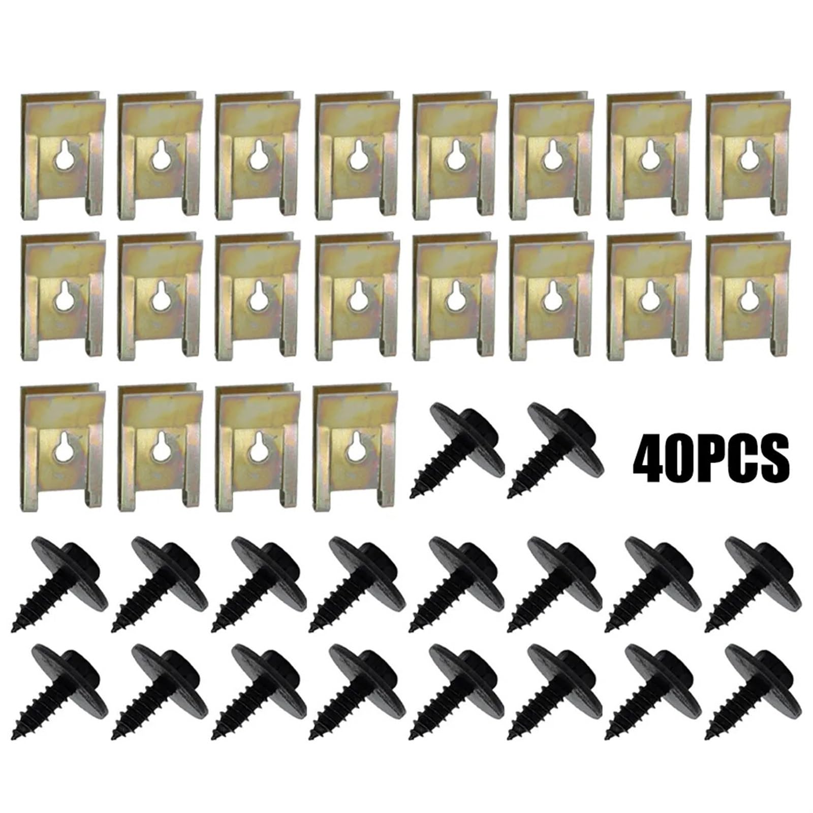 CLENEA 40pcs Chassis Engine Guard Metal Nut Screw Washers U-Nut Clip Engine Shield Bumper Guard Cross Screws for E46 E92 E90 F10, One-size