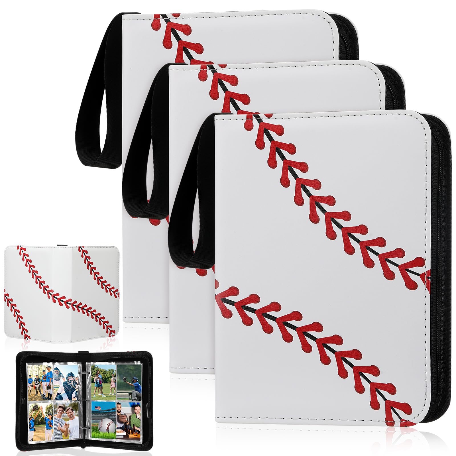 MotiMind 3 Pcs Baseball Card Binder 120 Pockets Sports Trading Card Binder with Sleeves Albums Collectible Fits with 30 Removable Sleeves