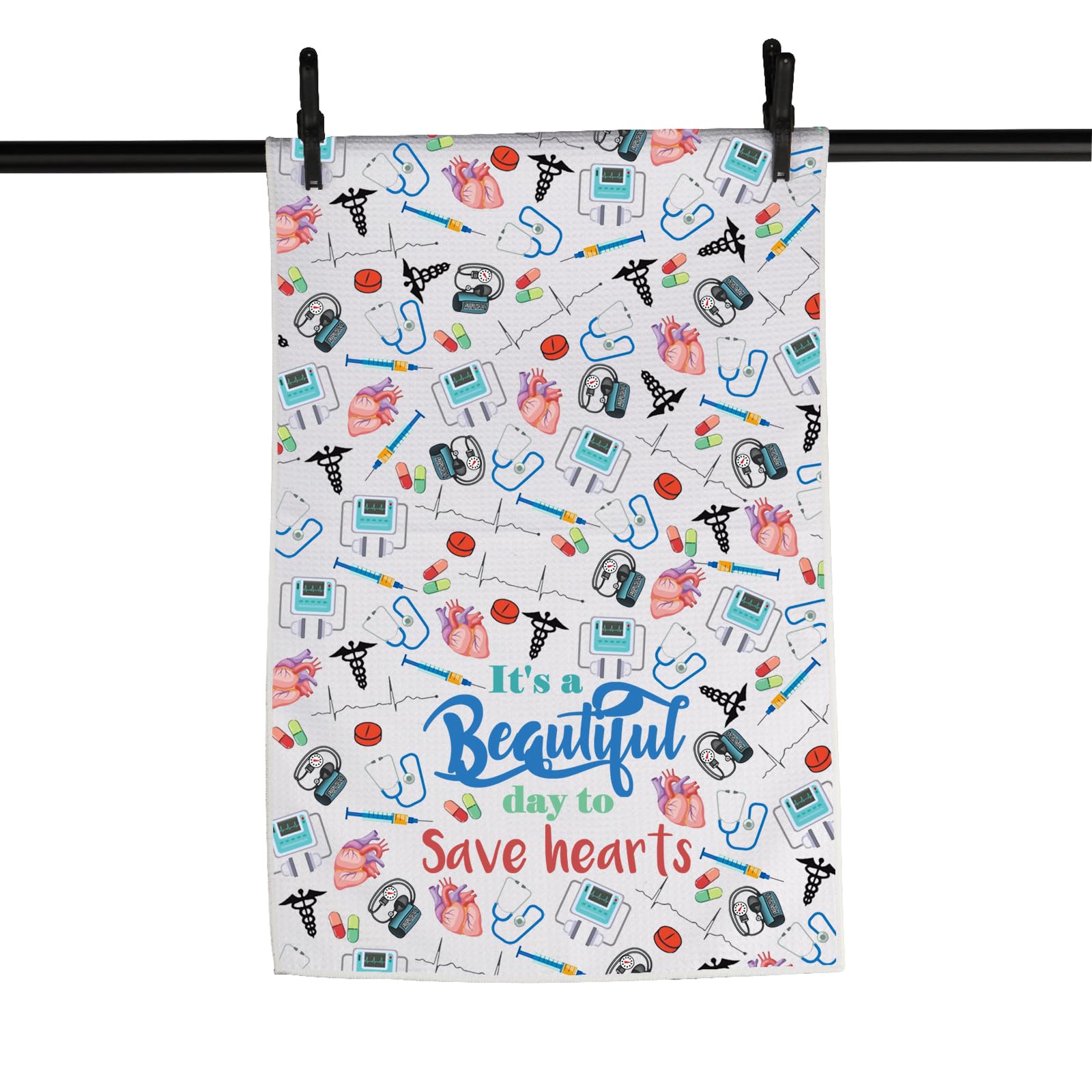 MNIGIU Heart Surgeon Gift Cardiologist Gifts Heart Surgeon Appreciation Gift Save Hearts Kitchen Towel (Save Hearts Towel)