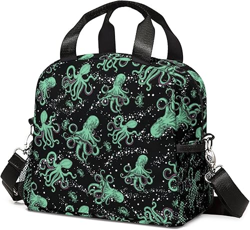 Octopus - Lonchera con aislamiento bolsa de almuerzo portátil con correa de hombro ajustable para niñas mujeres niños y hombres pulpo