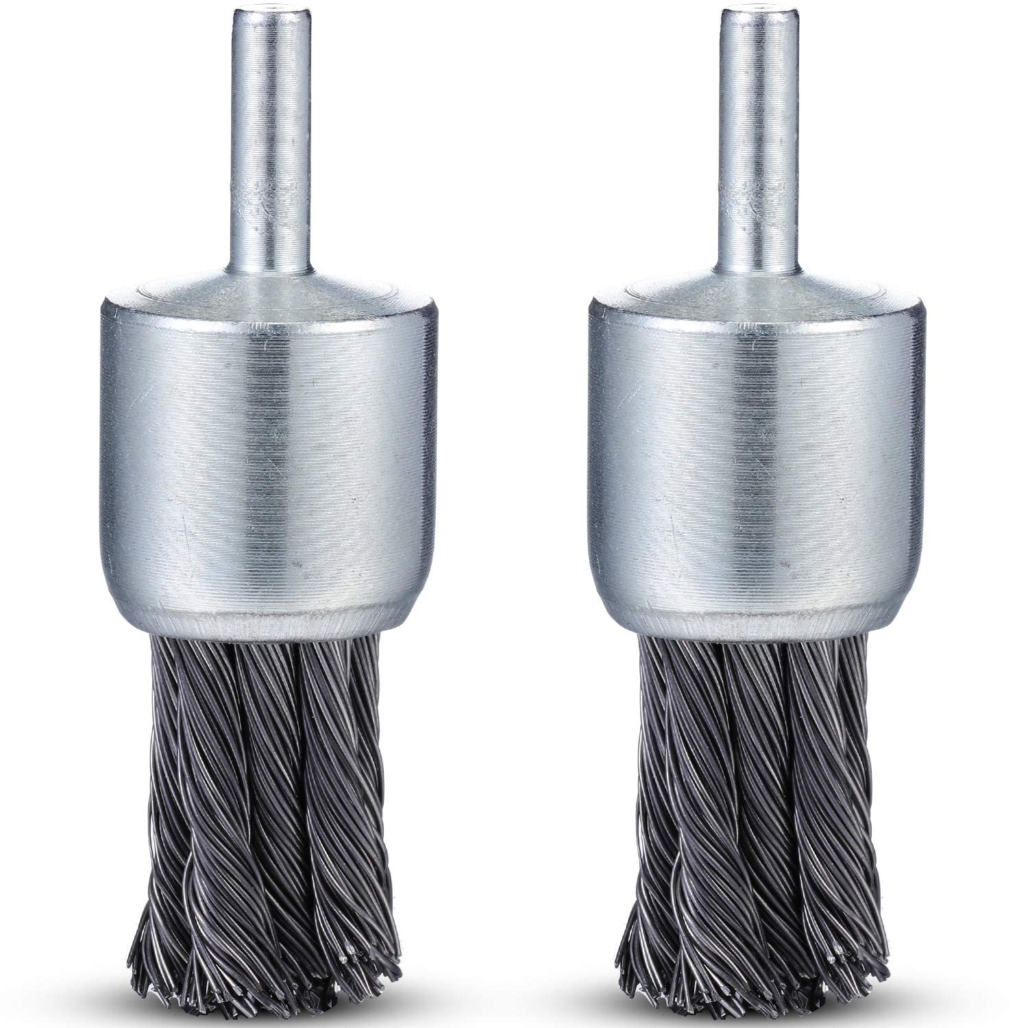 Knotted Wire Wheels Brush - 1 Inch Twisted Wire End Brush for Drill - 0.012'' Heavy Duty Power Wires Brushes for Metal Derusting, Paint Removal, Deburring 1/4inch Shank (2Pack)